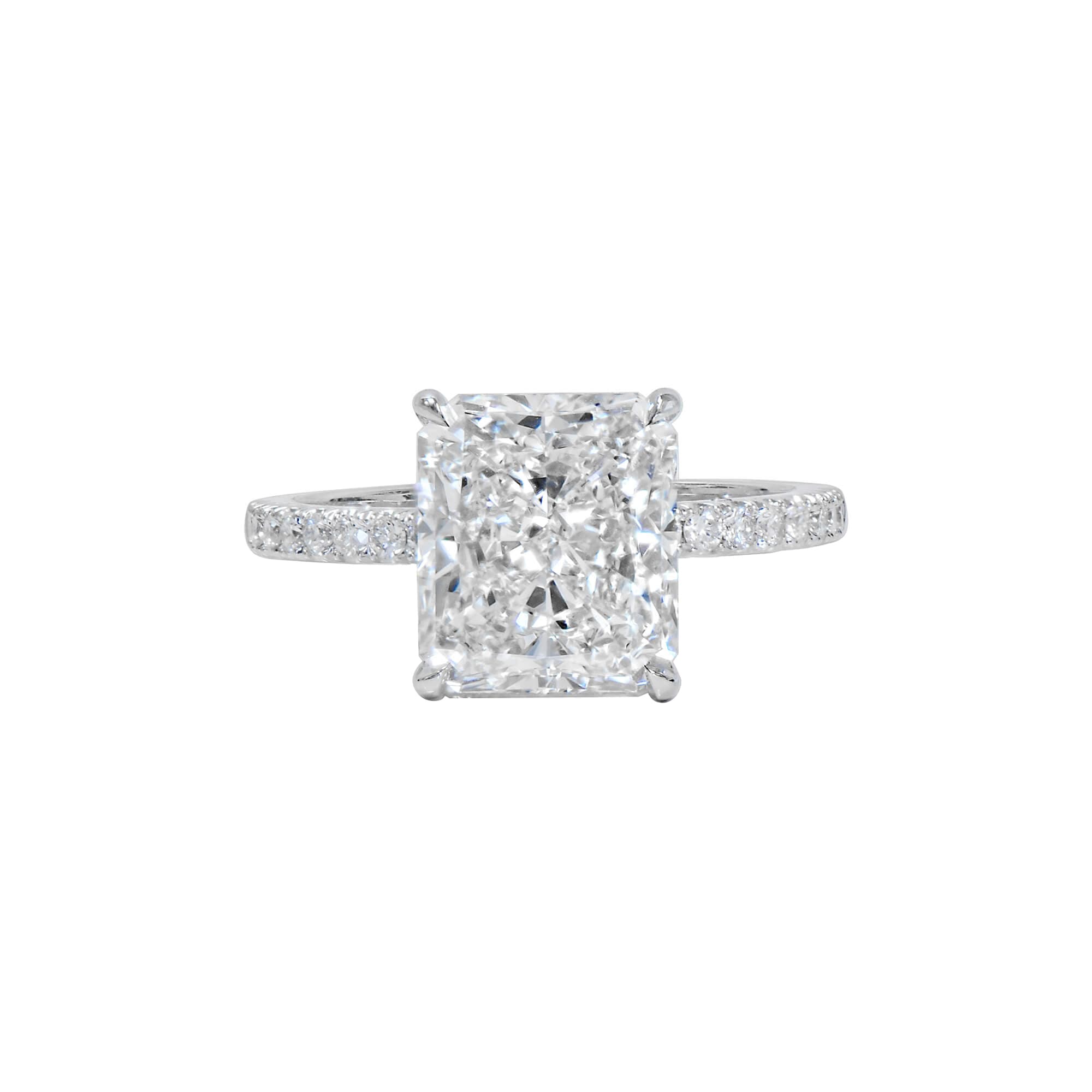 White Gold, 5.16ct Radiant Cut Diamond and Diamond Engagement Ring