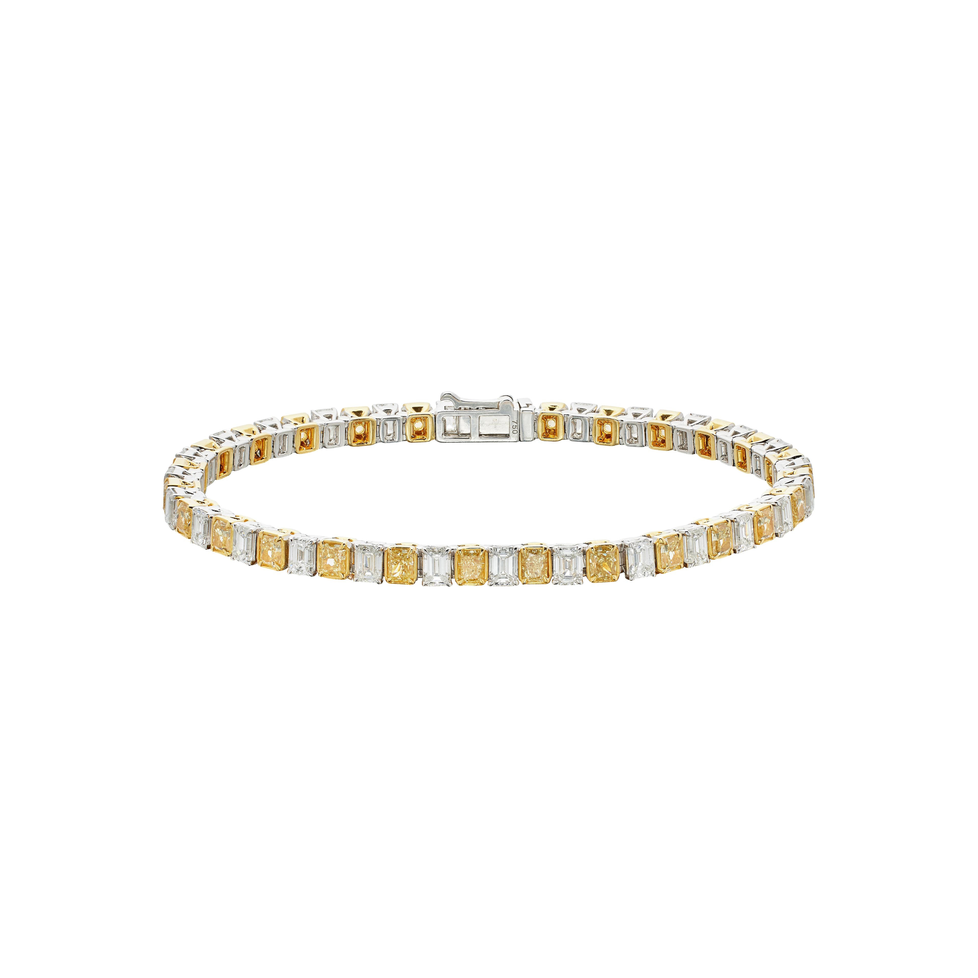 Gold, White Gold, 5.10ctw Yellow Diamond and 5.45ctw Diamond Tennis Bracelet