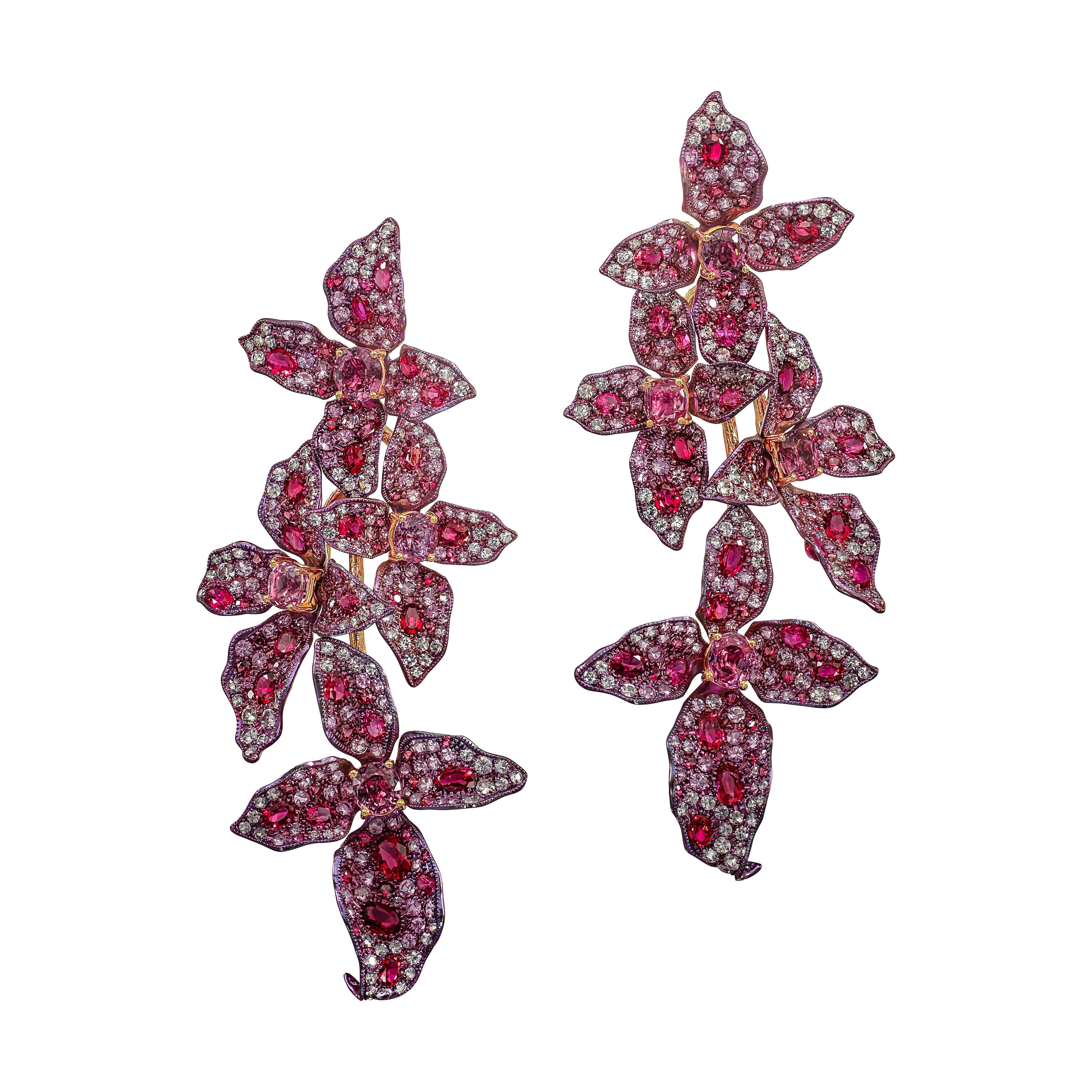 Titanium, Gold, Sapphire, Pink Sapphire, Spinel Earrings
