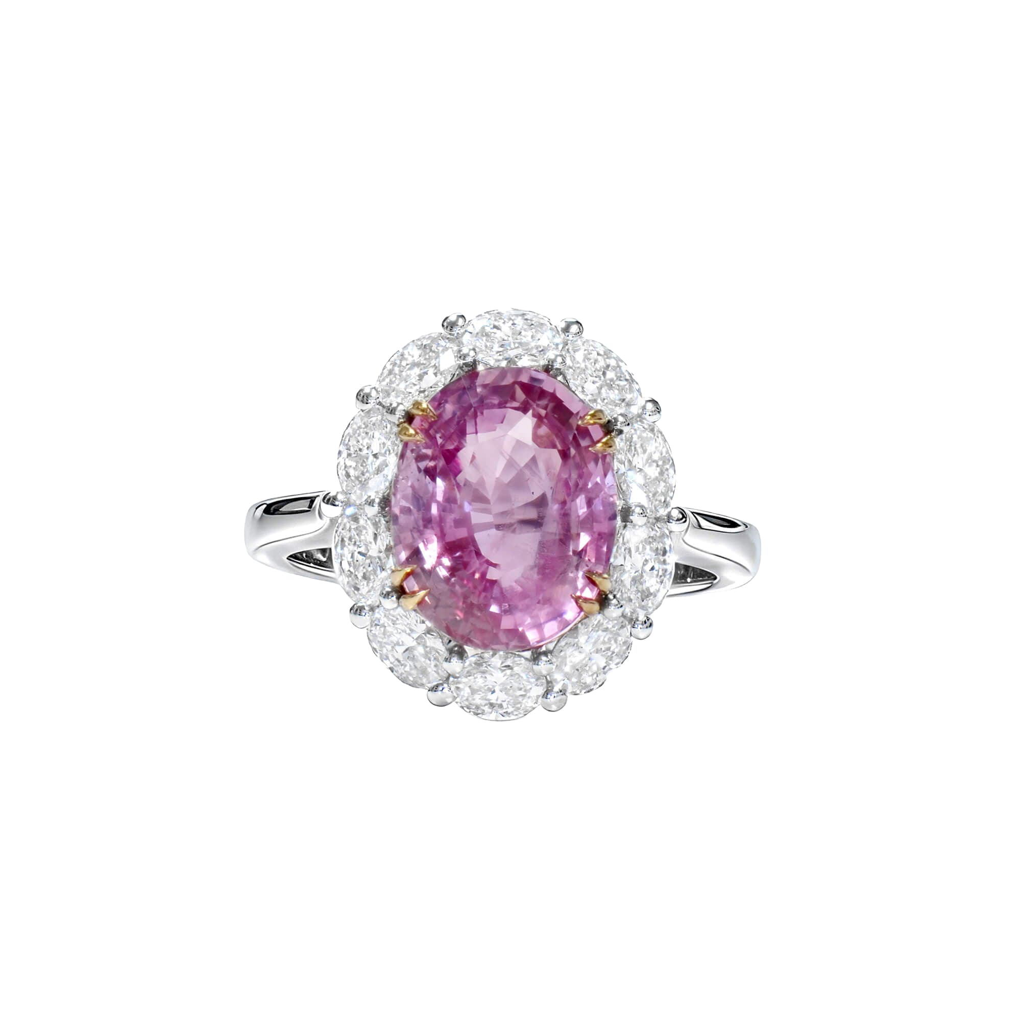 White Gold, 6.71ct Ceylon Padparadscha Sapphire and Diamond Ring