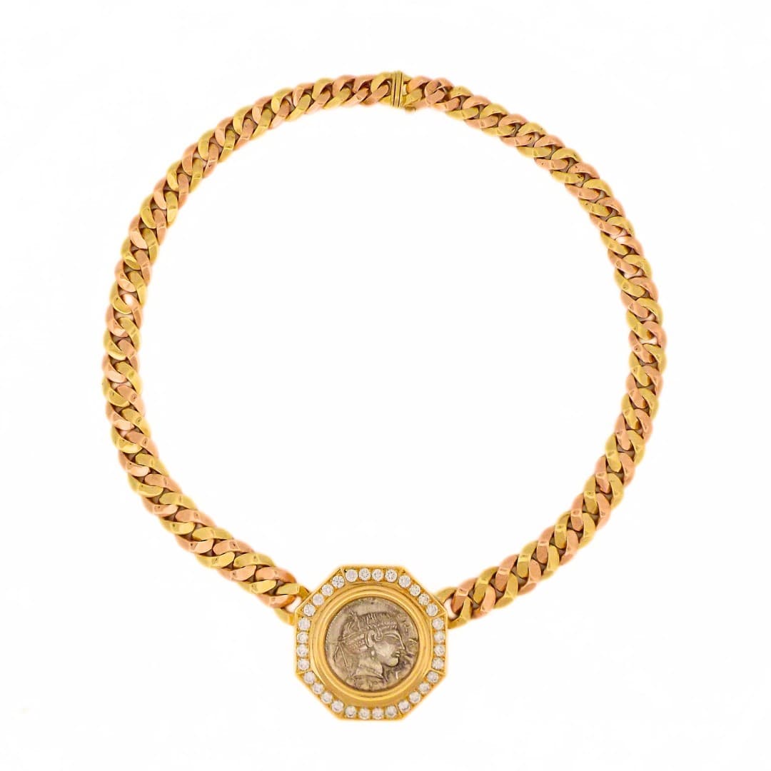 Gold, Rose Gold, Diamond and Ancient Coin Monete Necklace