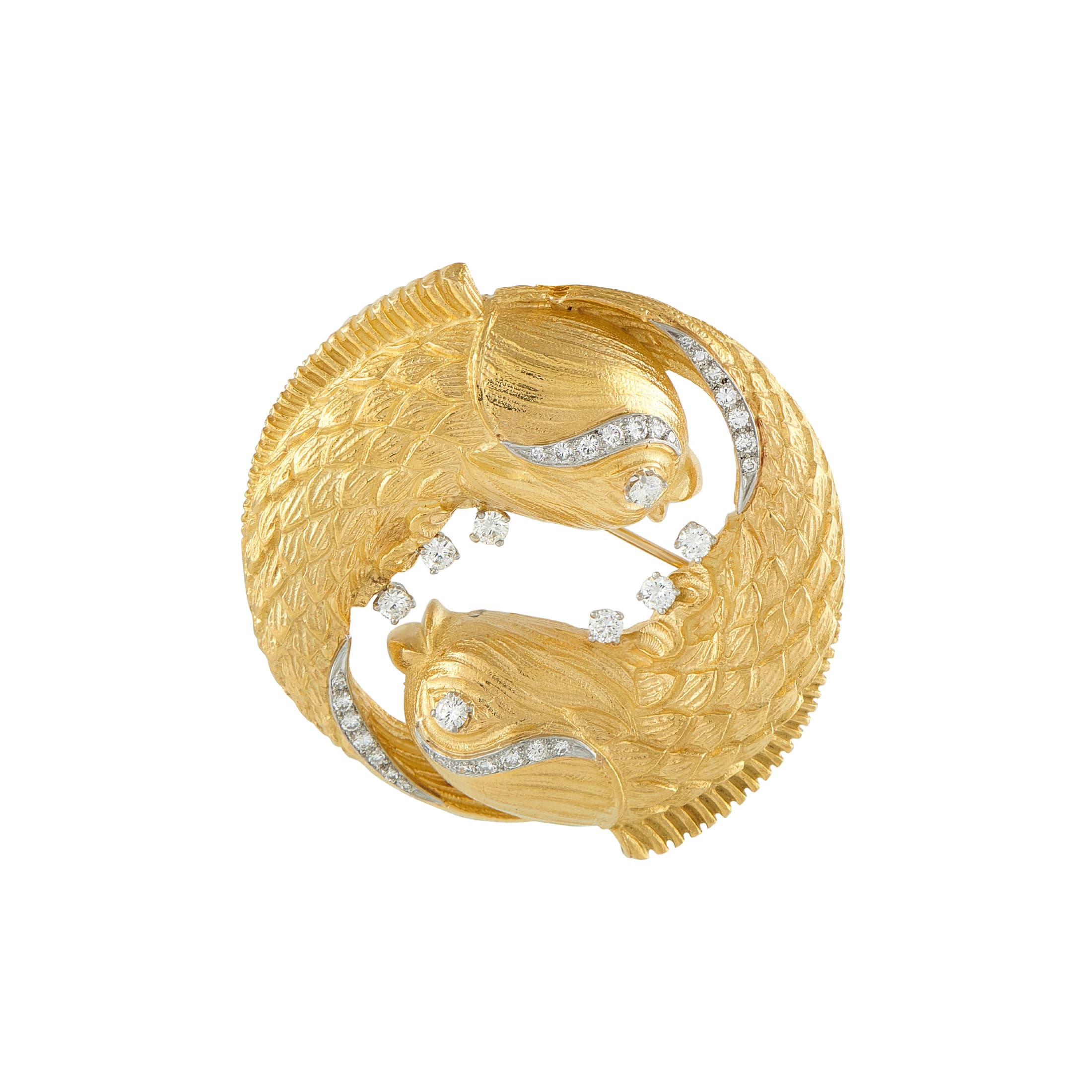 Vintage Gold, Platinum and Diamond Pisces Zodiac Convertible Pendant Brooch