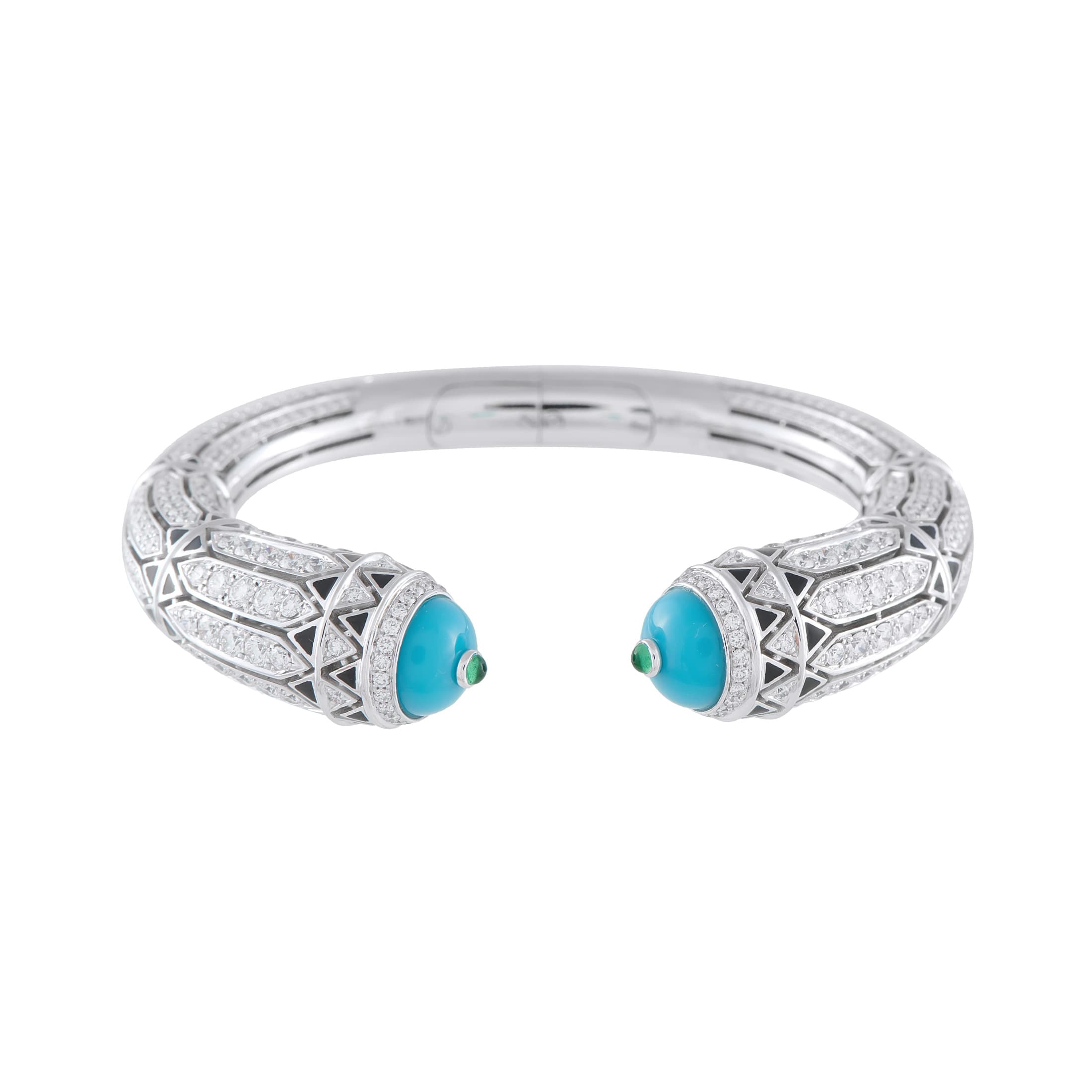 White Gold, Turquoise, Emerald, Blacker Lacquer and Diamond GΓ©ometrie & Contrastes Bracelet