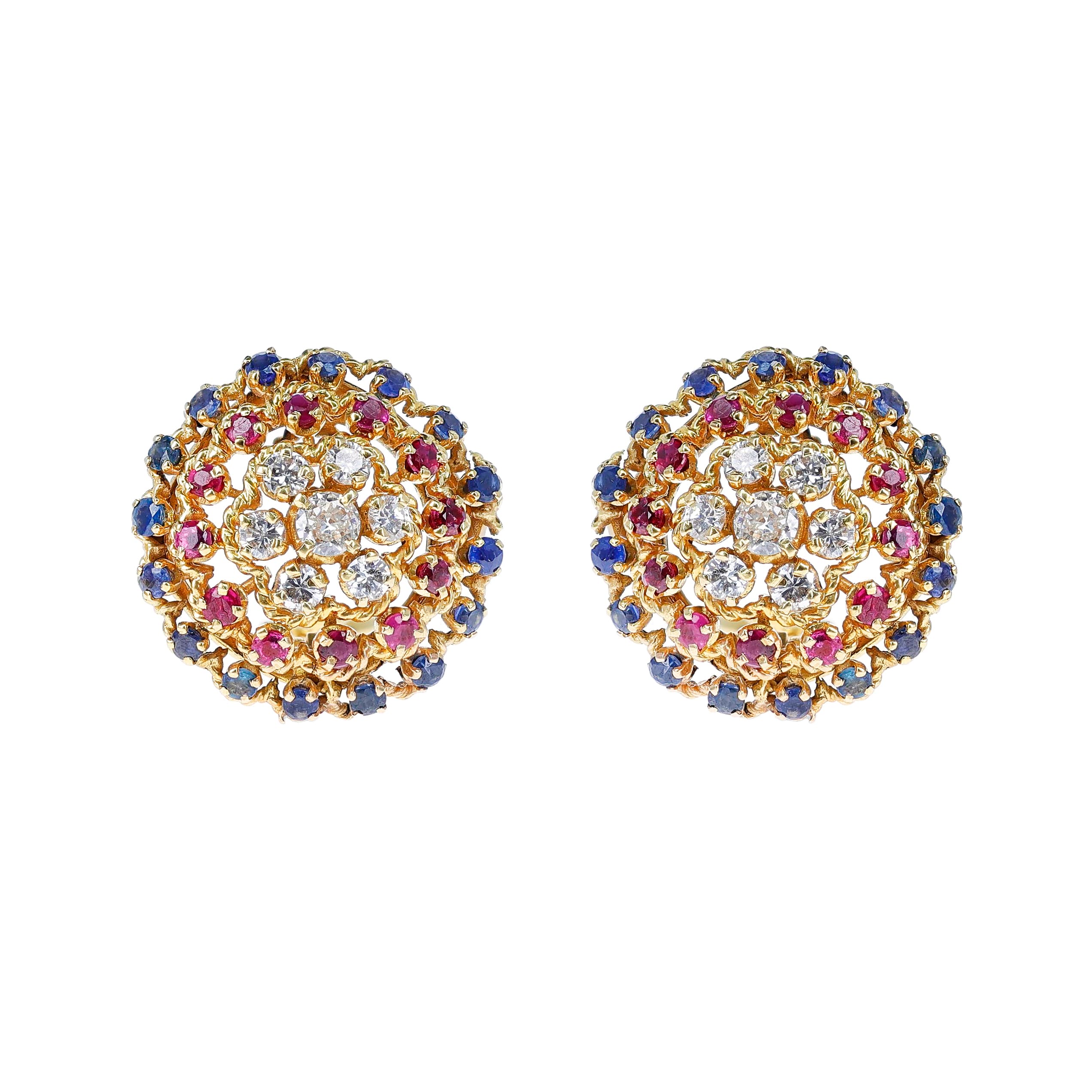 Vintage Gold, Ruby, Sapphire and Diamond Earclips