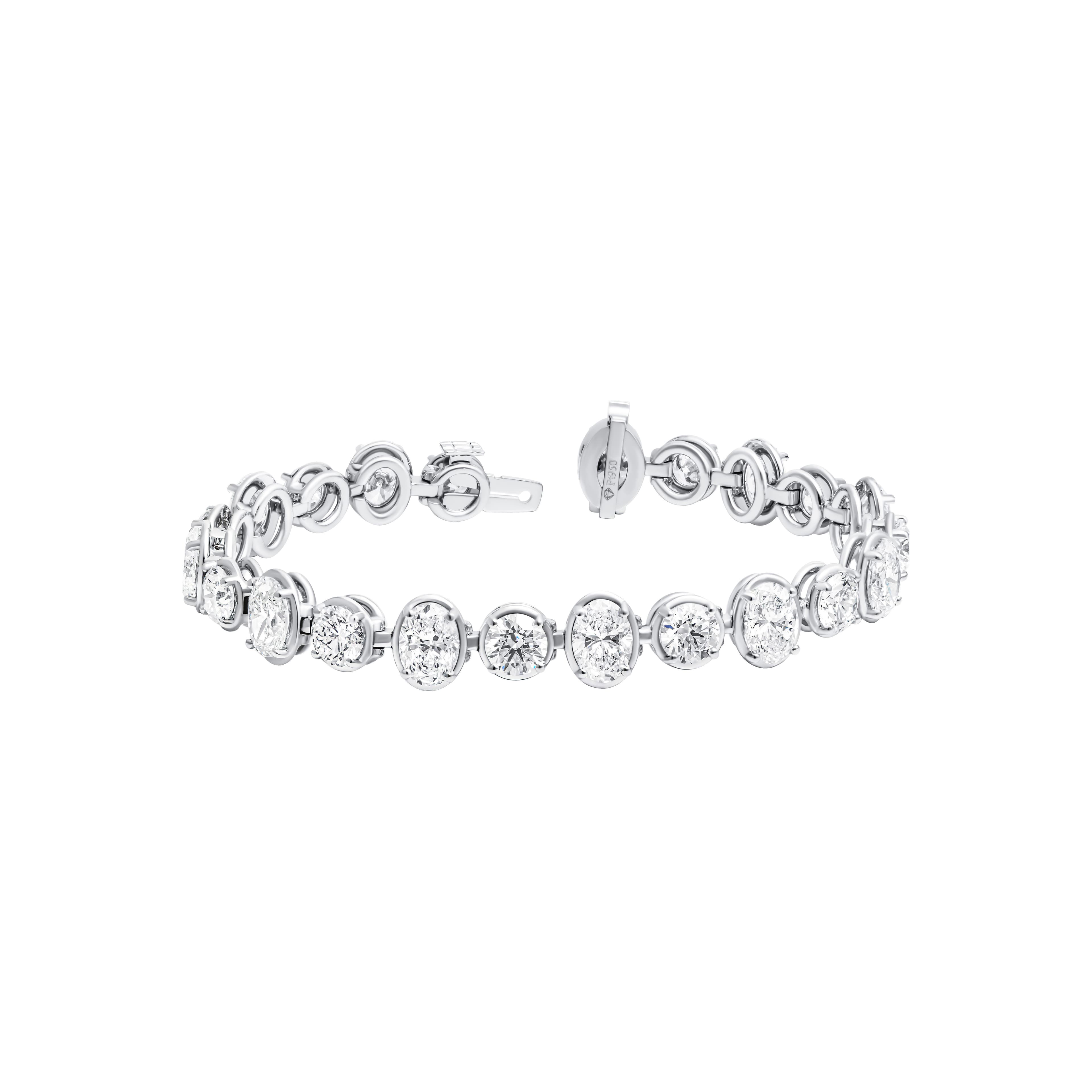 Platinum and 13.26ctw Oval and Round Brilliant Cut Diamond Tennis Bracelet