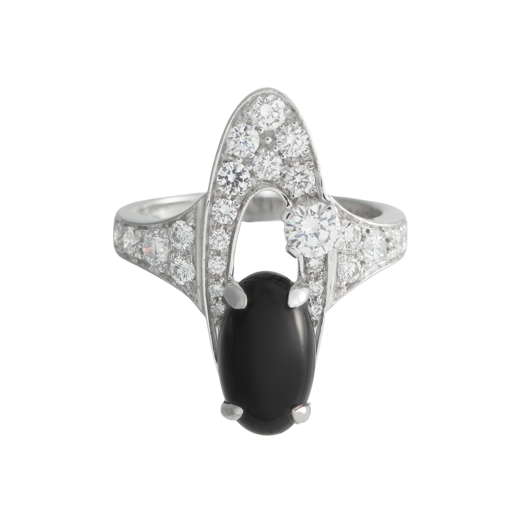 White Gold, Onyx and Diamond Elysia Ring 