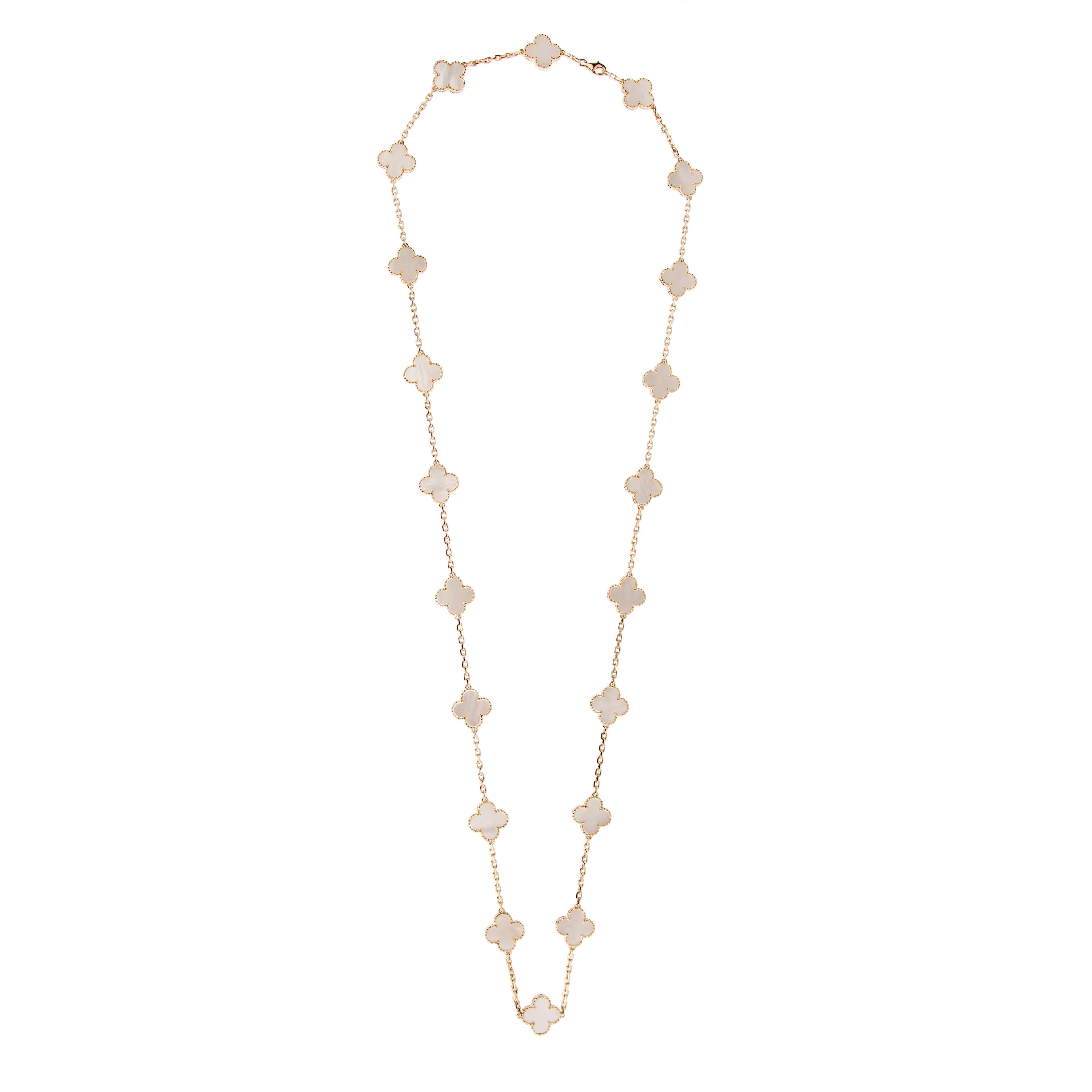 Gold and Mother of Pearl Vintage Alhambra 20 Motifs Necklace