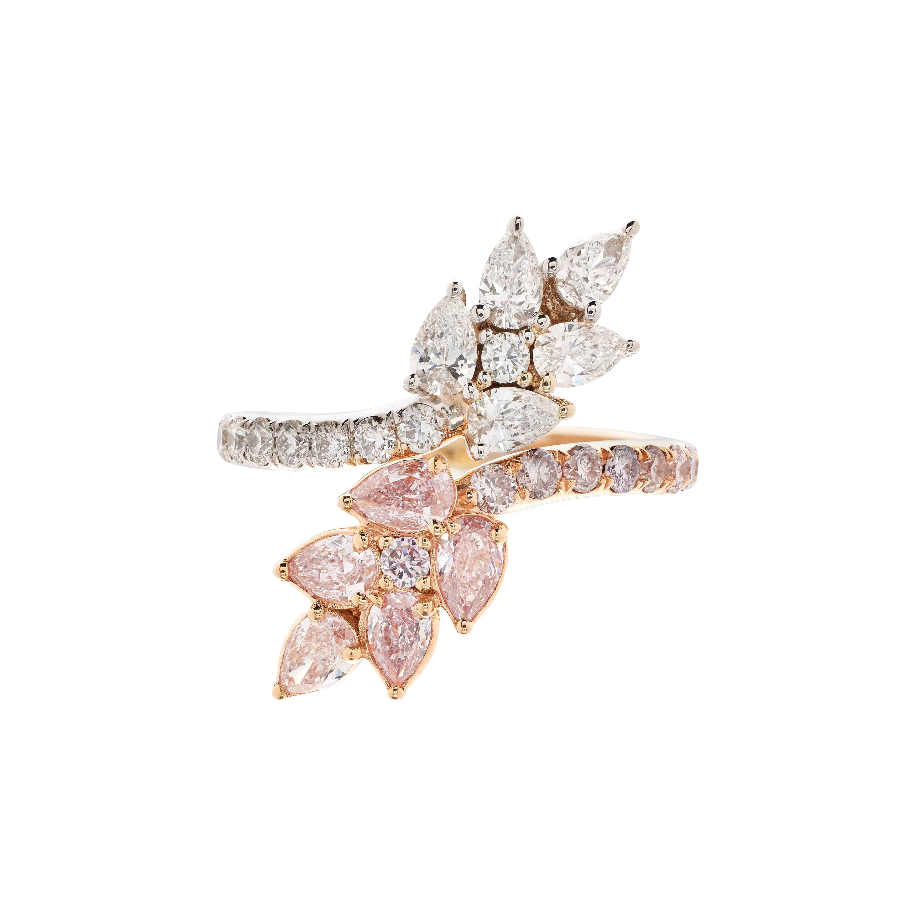 White Gold, Rose Gold, Pink Diamond and Diamond Ring 