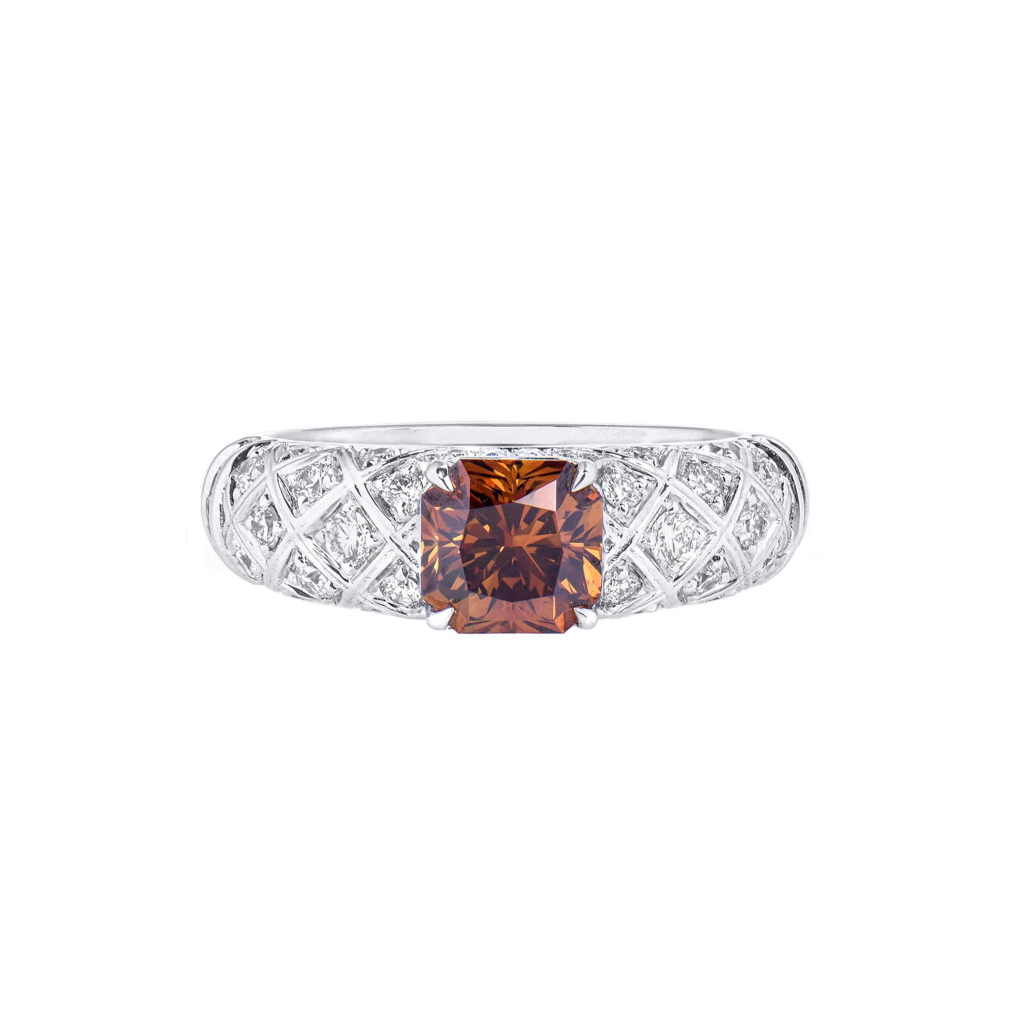 White Gold, 1.25ct Radiant Cut Fancy Deep Yellowish Orange Diamond and Diamond Ring