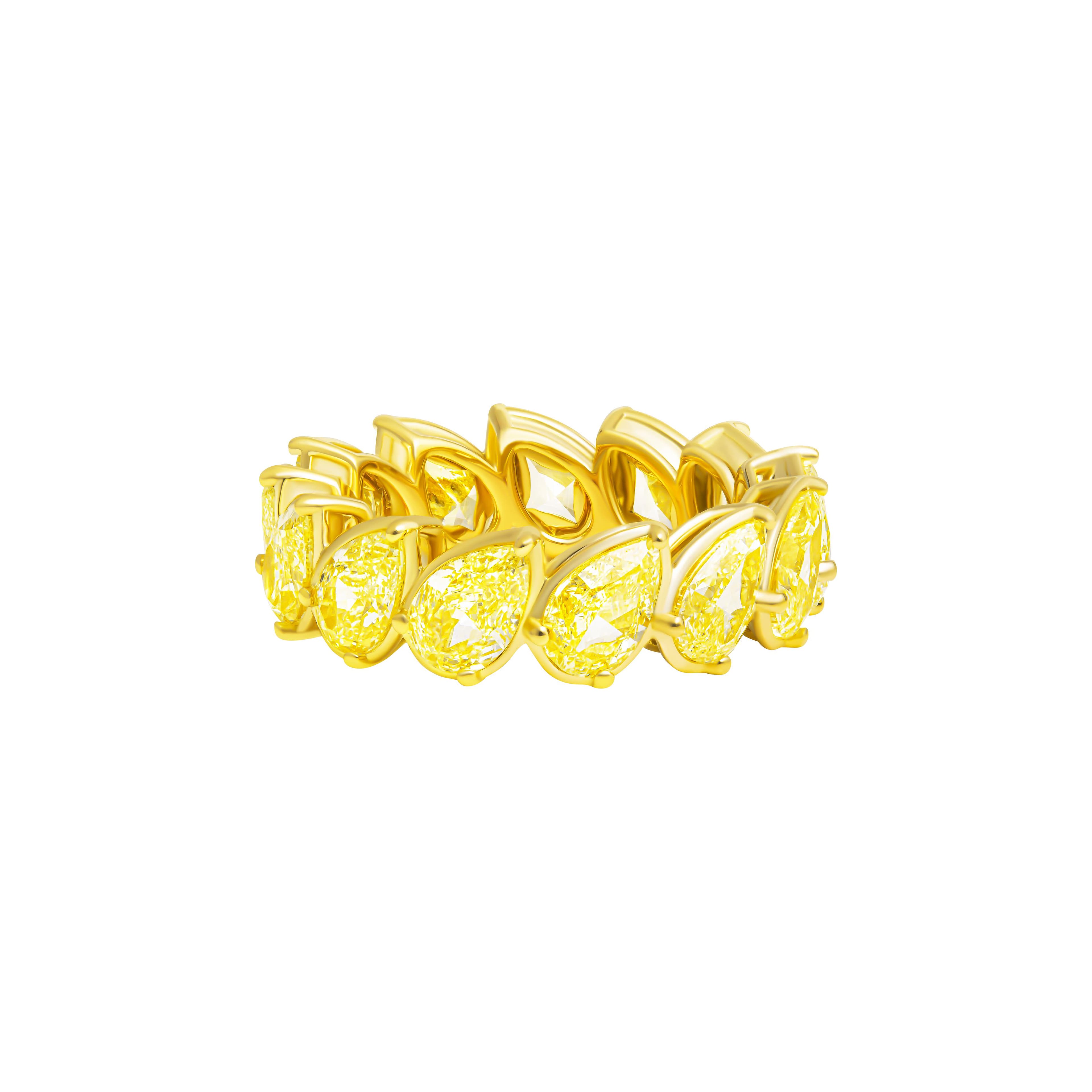 Gold and 6.75ctw Pear Shape Yellow Diamond Eternity Band Ring