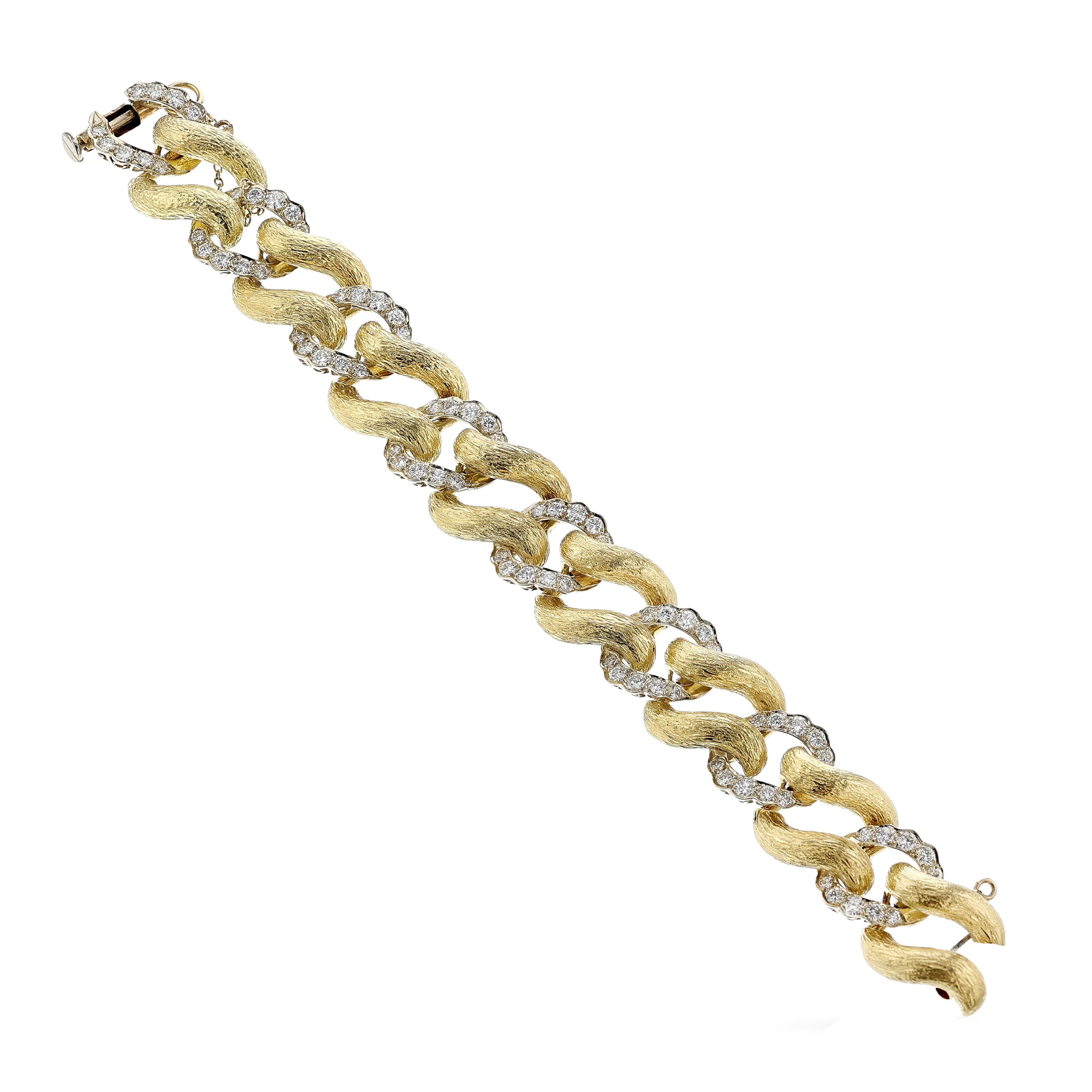 Vintage Gold, White Gold and Diamond Link Bracelet 