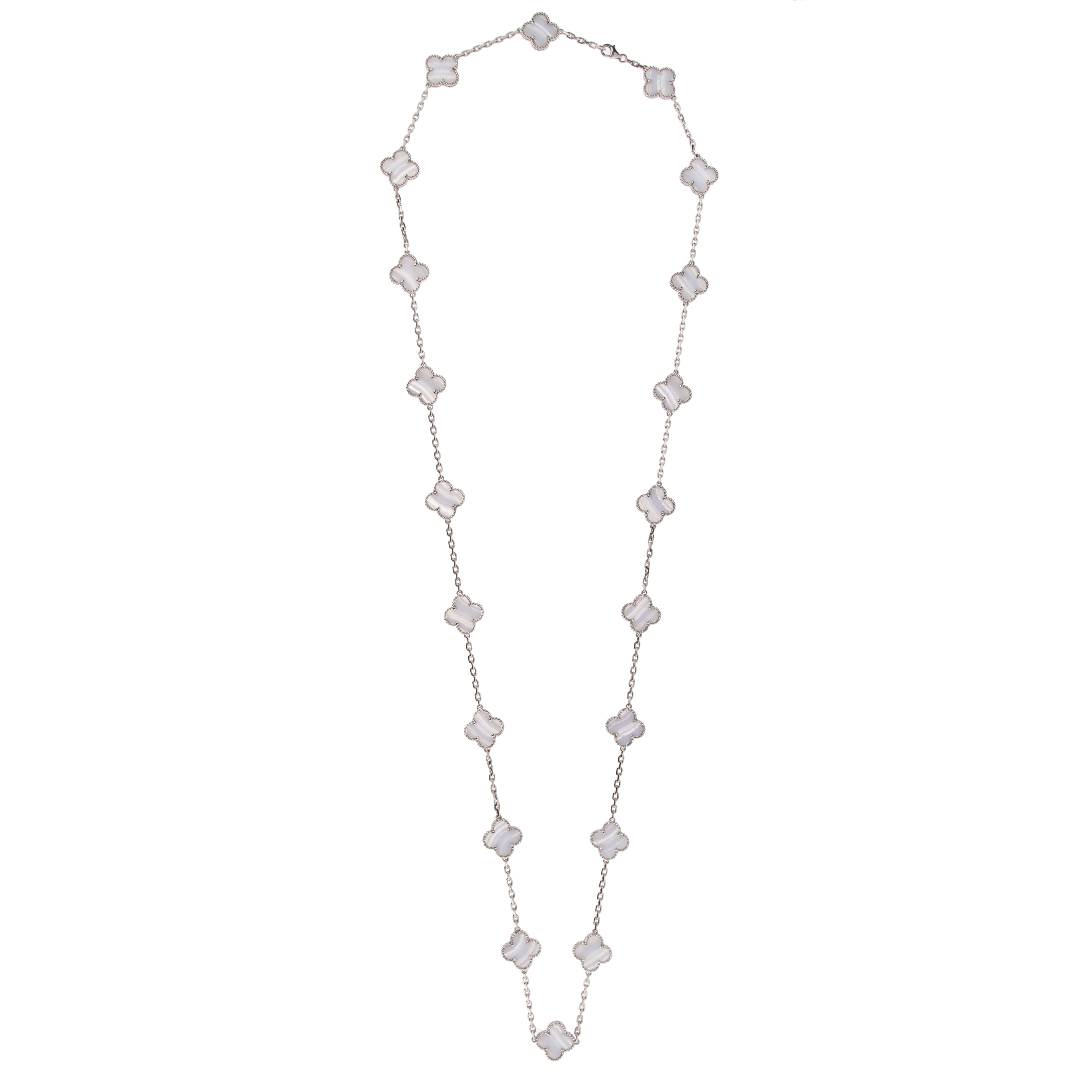 White Gold and Chalcedony Vintage Alhambra 20 Motifs Necklace