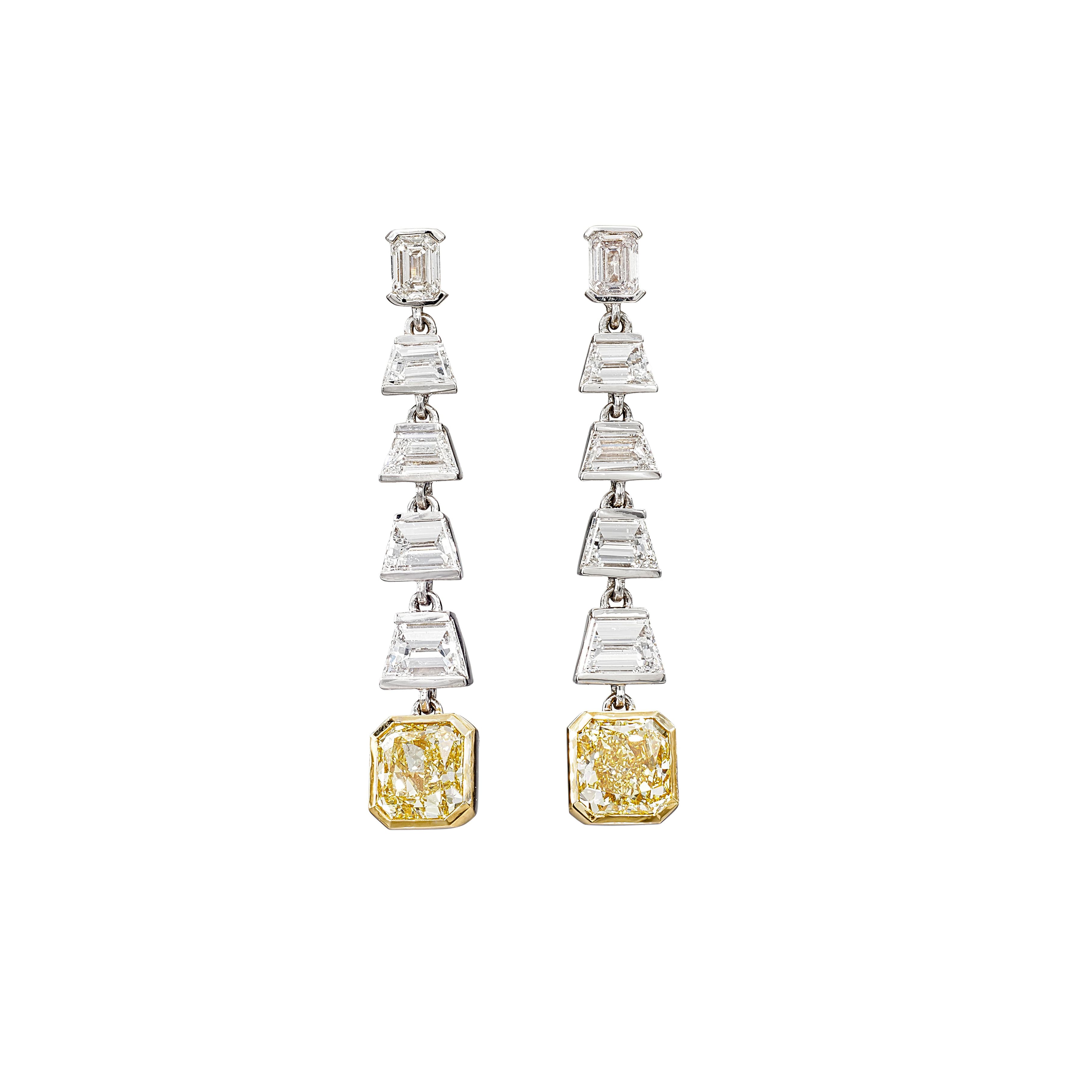 White Gold, Gold, 2.66ctw Radiant Cut Fancy Intense Yellow and Diamond Earrings