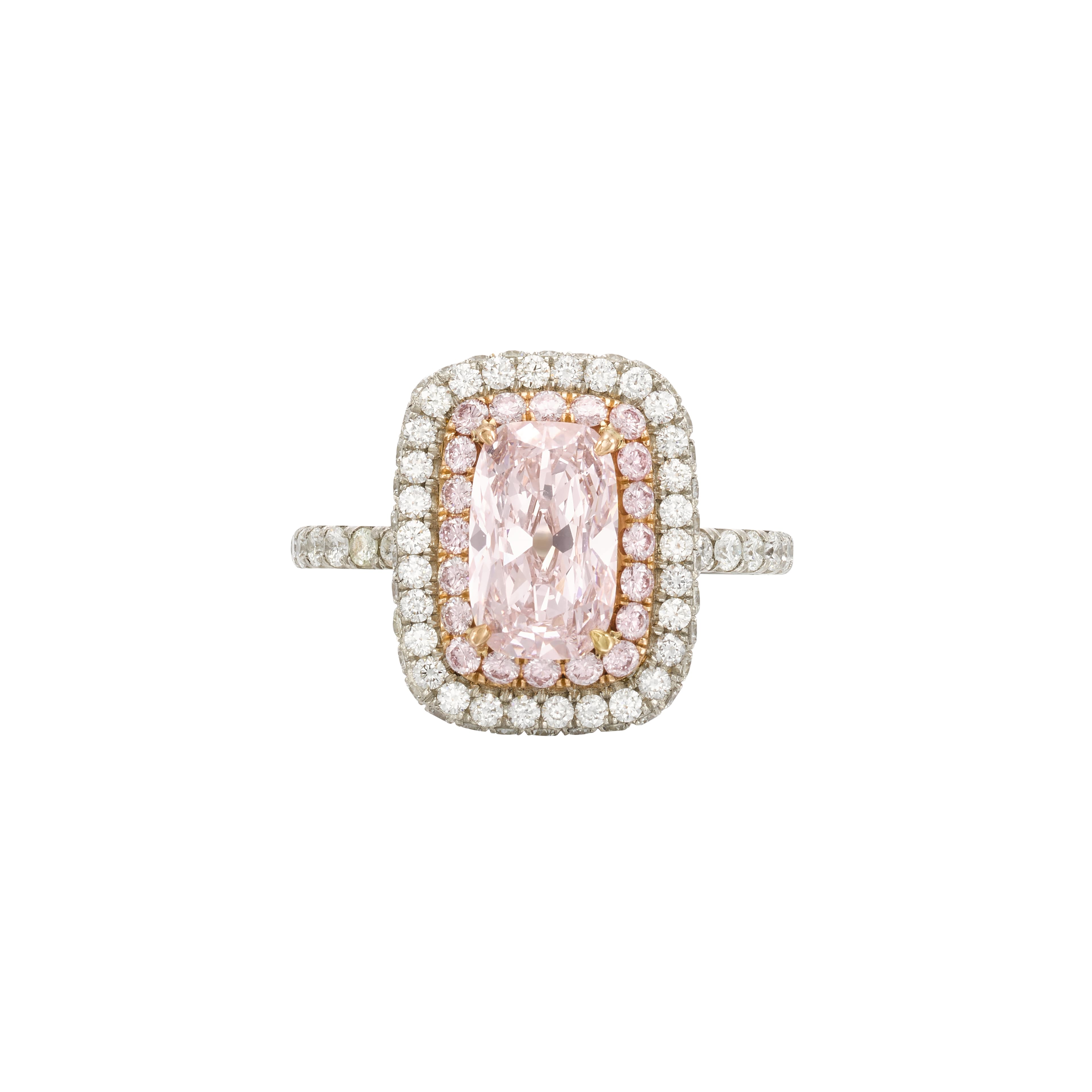 White Gold, Rose Gold, 1.27ct Cushion Cut Fancy Light Pink Diamond Engagement Ring