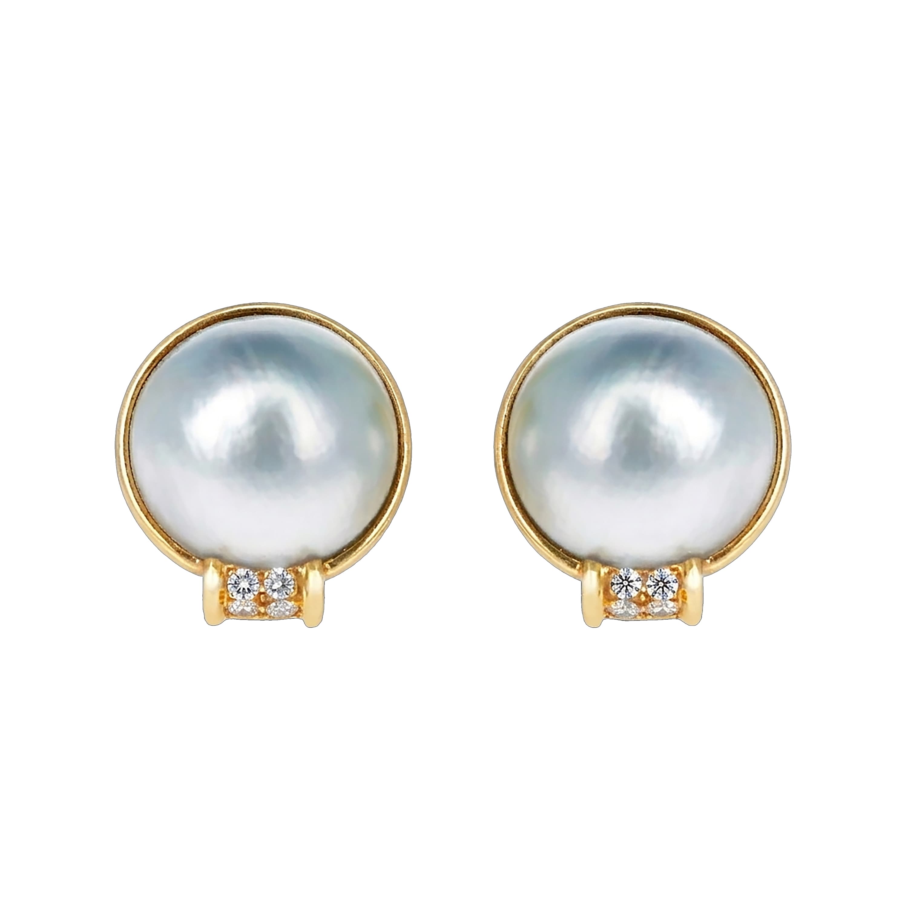 Gold, Mabé Pearl and Diamond Earclips