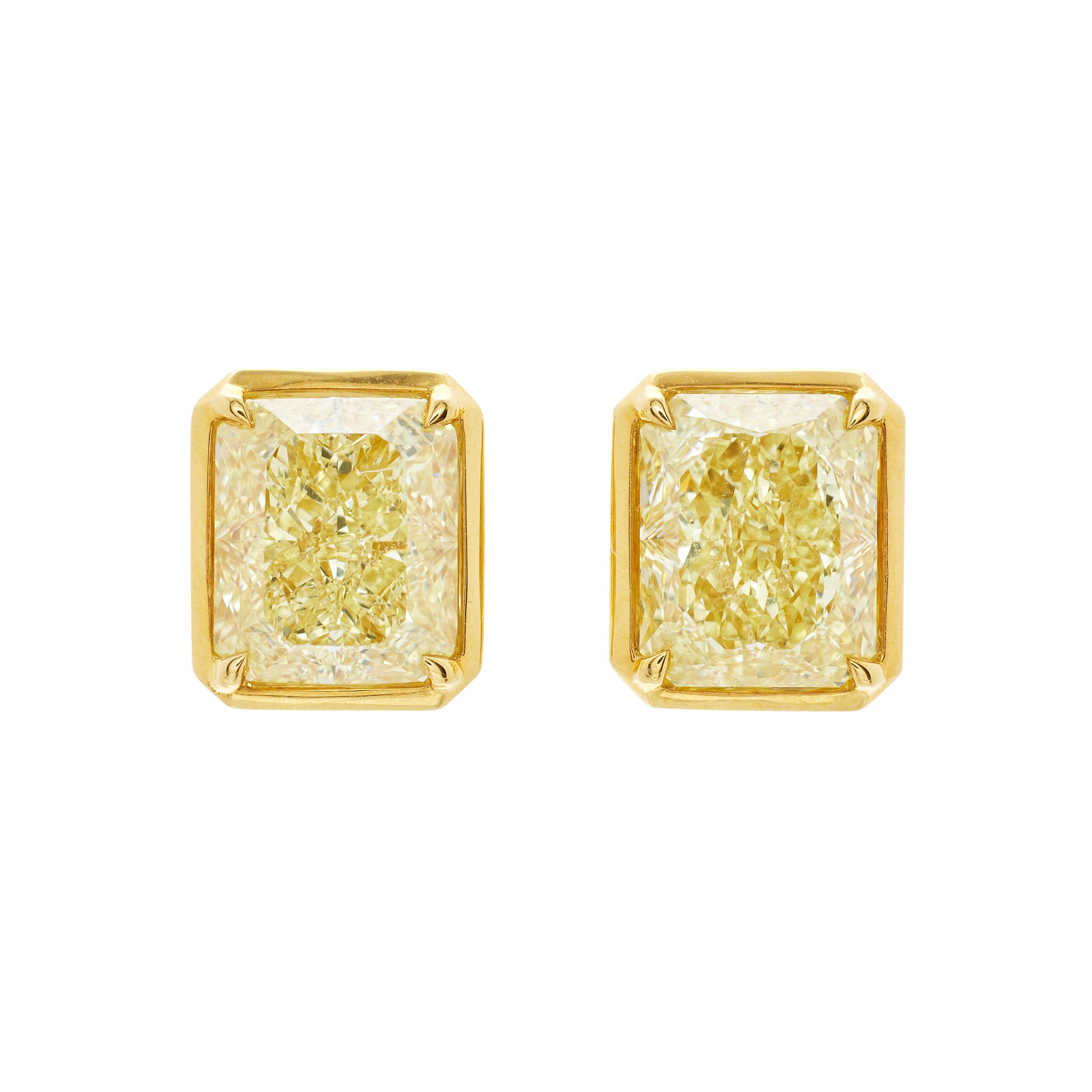 Gold and 6.02ctw Radiant Cut Fancy Yellow Diamond Stud Earrings