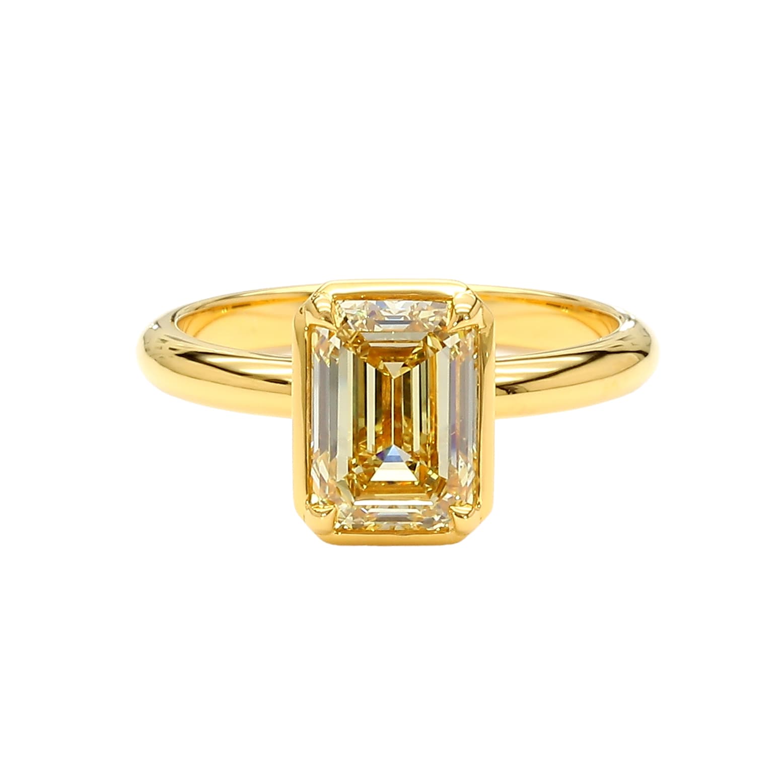 Gold and 2.12ct Emerald Cut Fancy Brownish Yellow Diamond Engagement Ring 