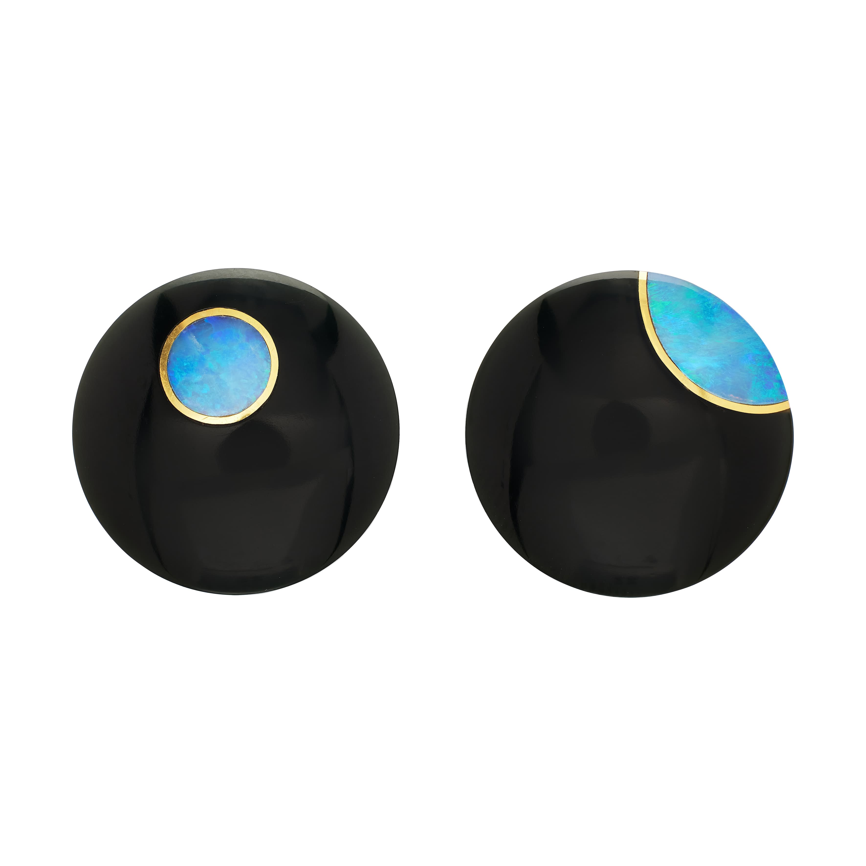 Vintage Gold, Jade and Opal Earclips