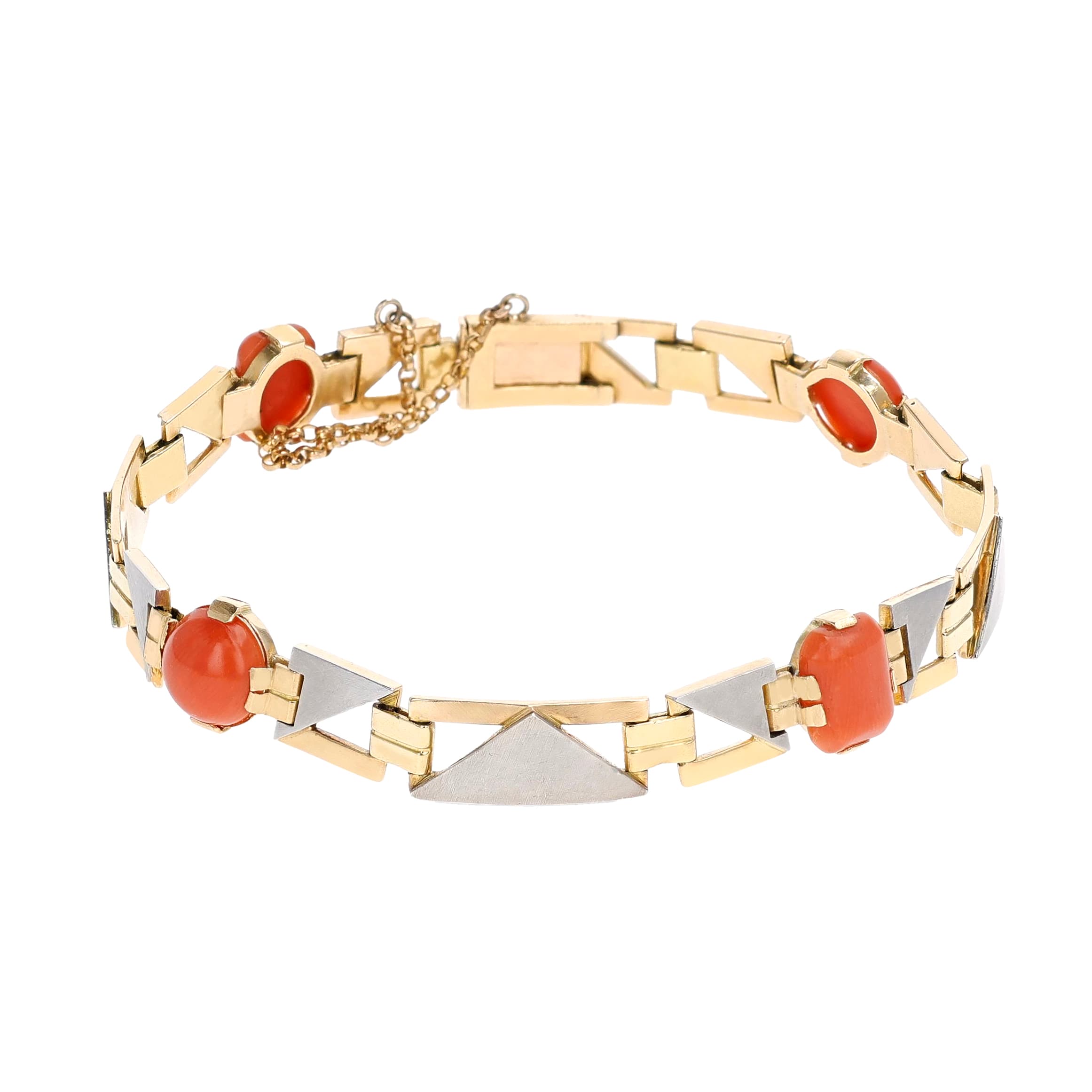 Vintage Gold, Platinum and Coral Link Bracelet