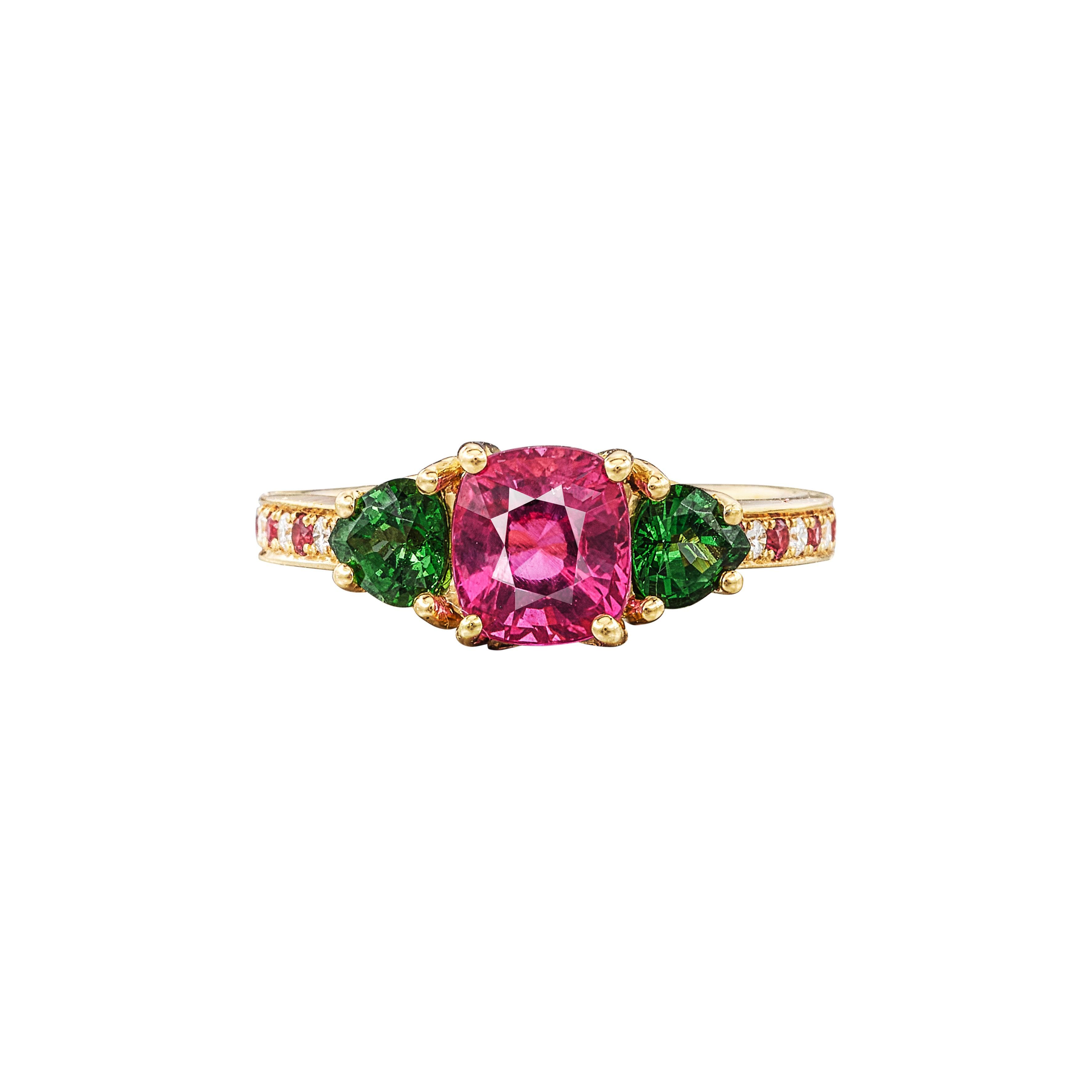 Gold, 2.09ct Pink Spinel, Spinel, Tsavorite Garnet and Diamond Ring