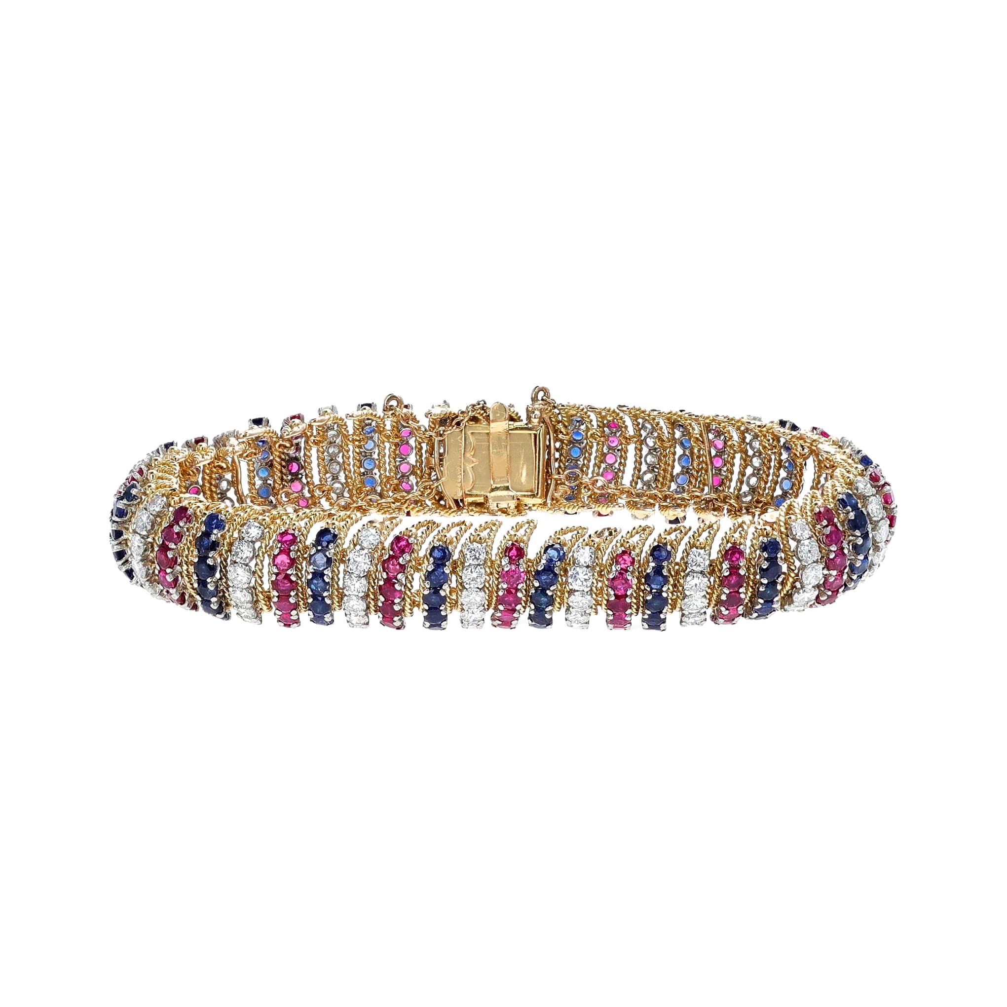 Vintage Gold, Platinum, Ruby, Sapphire and Diamond Bracelet