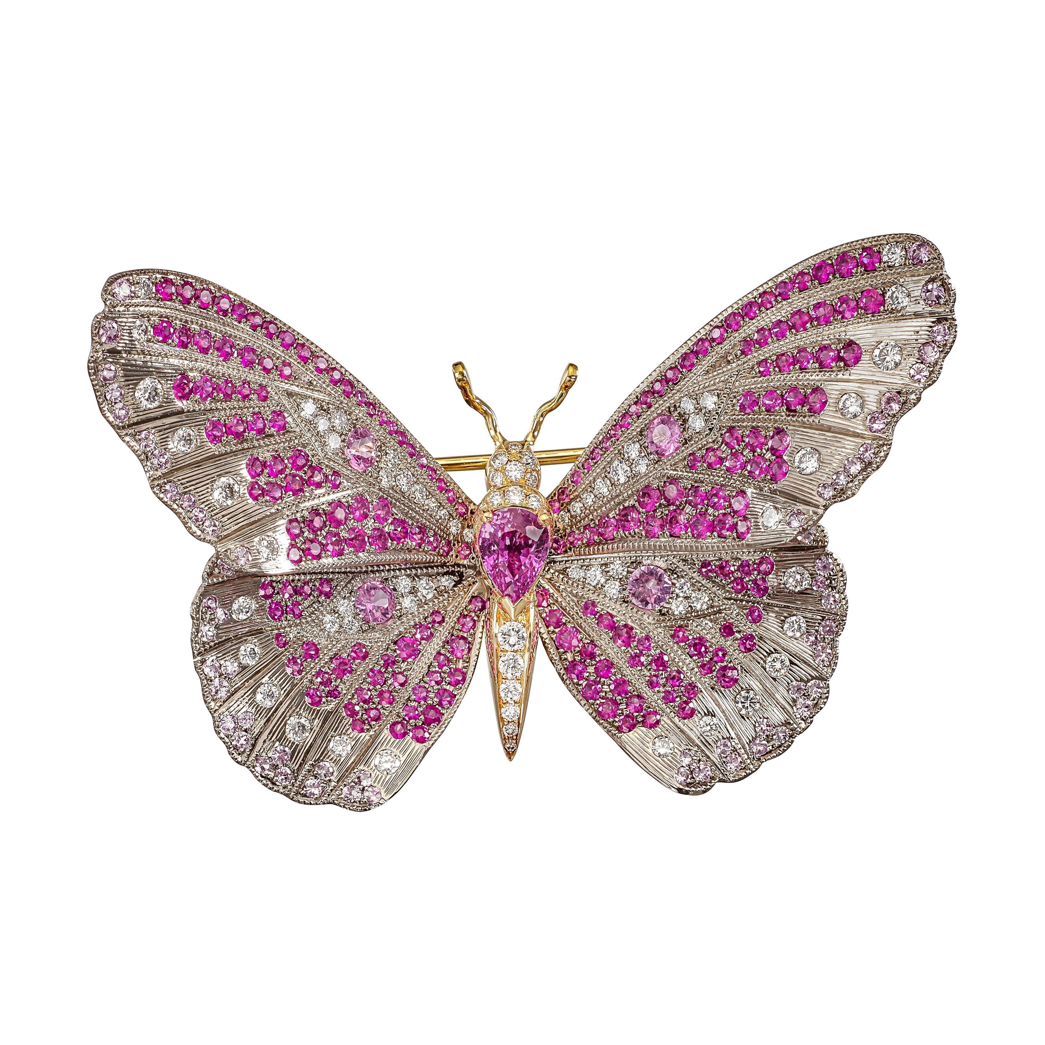 Titanium, Gold, Pink Sapphire and Diamond 'BUTTERFLY' Brooch