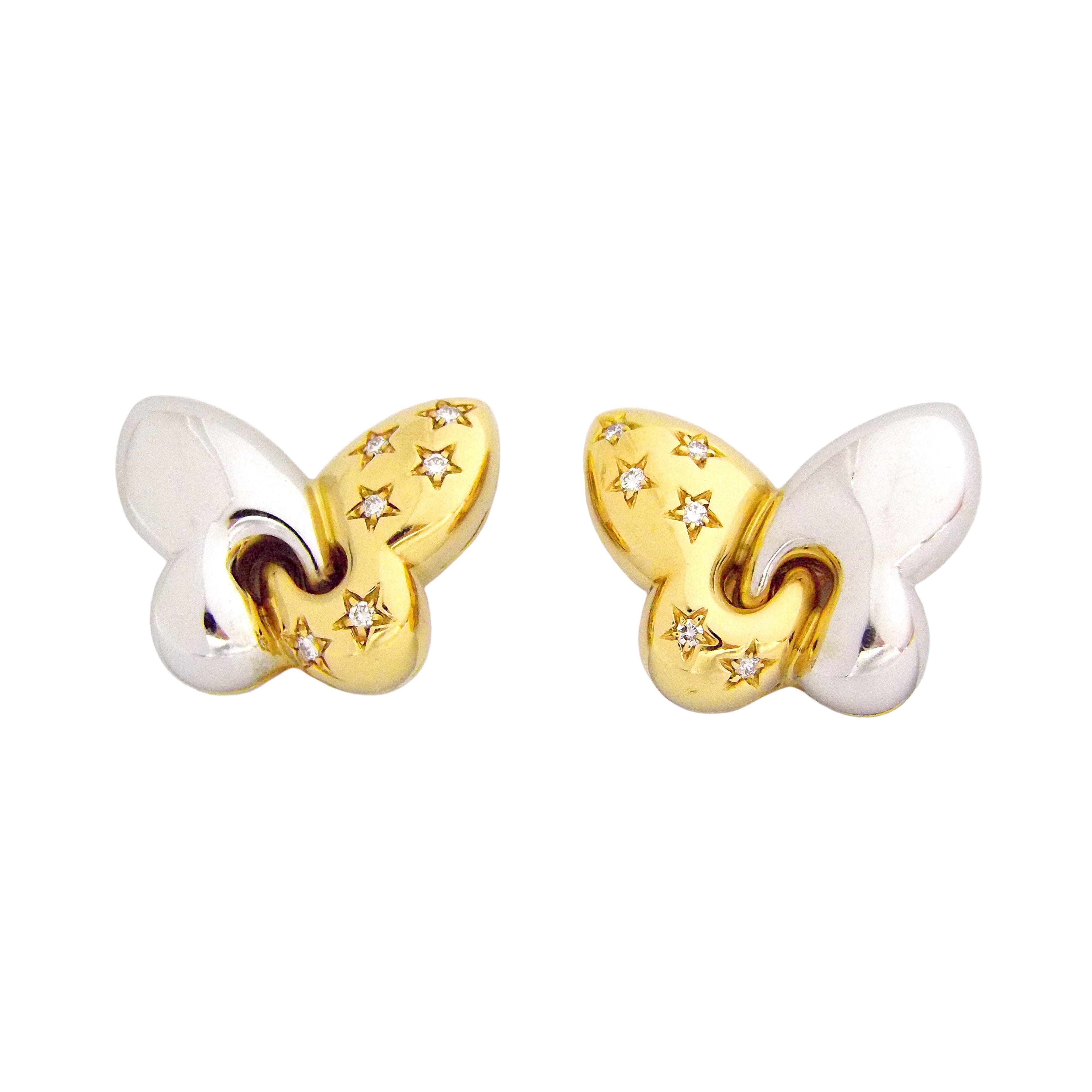Gold, White Gold and DIamond Farfalle Butterfly Earclips