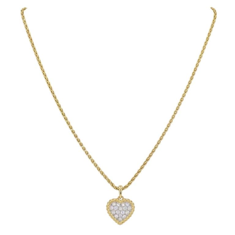 Gold, Platinum and Diamond Heart Pendant Necklace