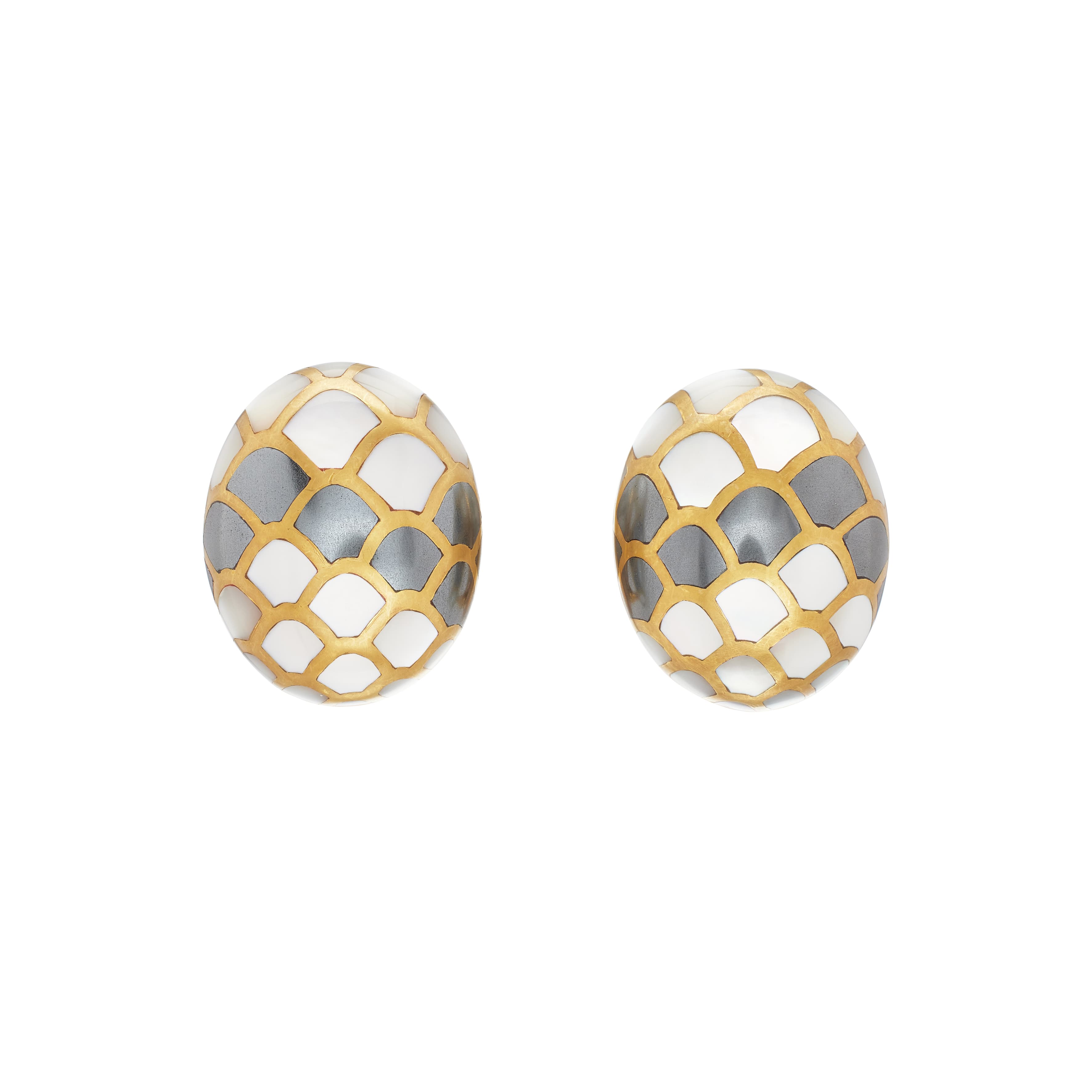 Vintage Gold, Mother of Pearl and Hematite Earclips