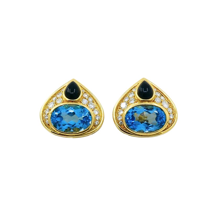 Gold, Topaz, Onyx and Diamond Earclips