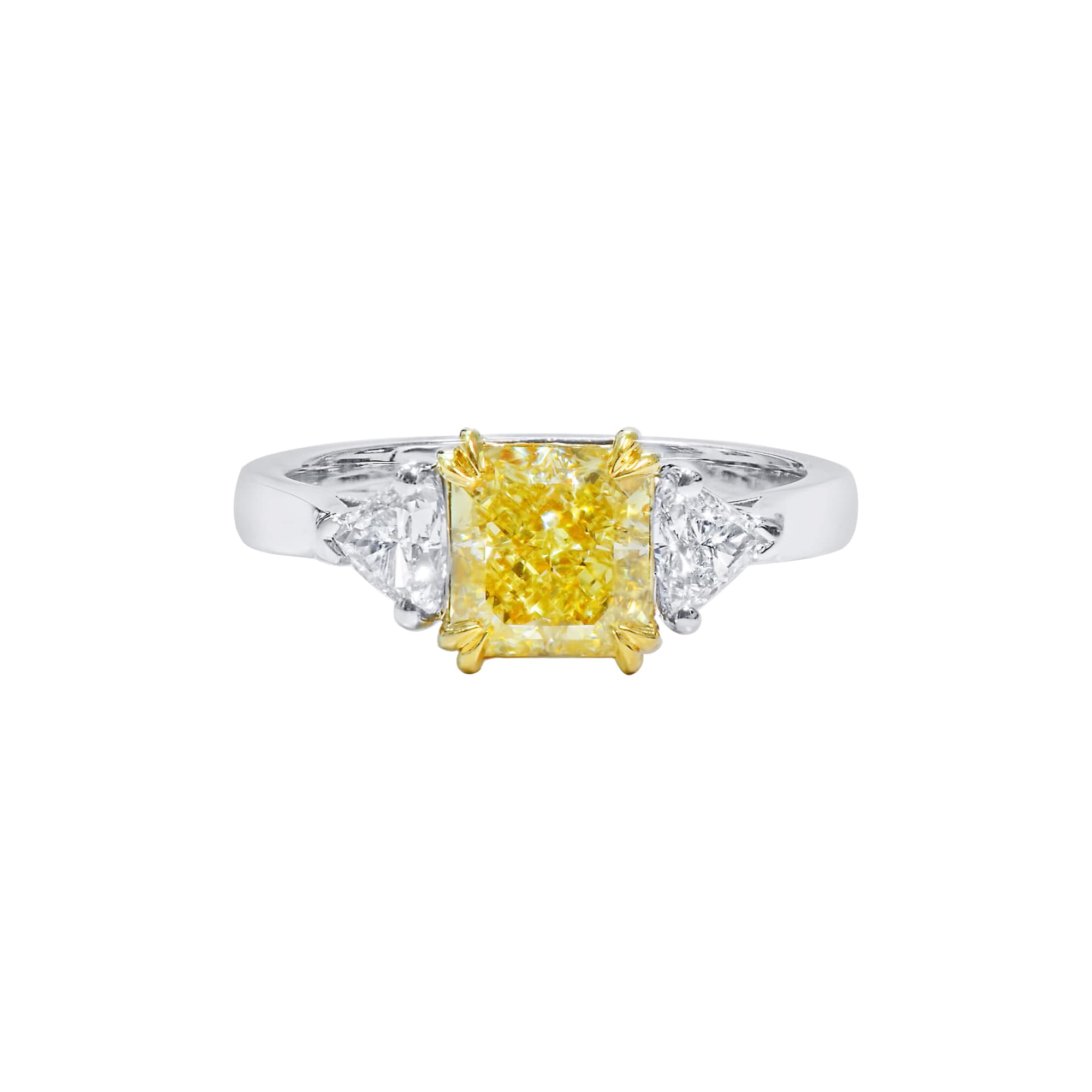 White Gold, Gold, 1.72ct Radiant Cut Fancy Yellow Diamond and Diamond Engagement Ring