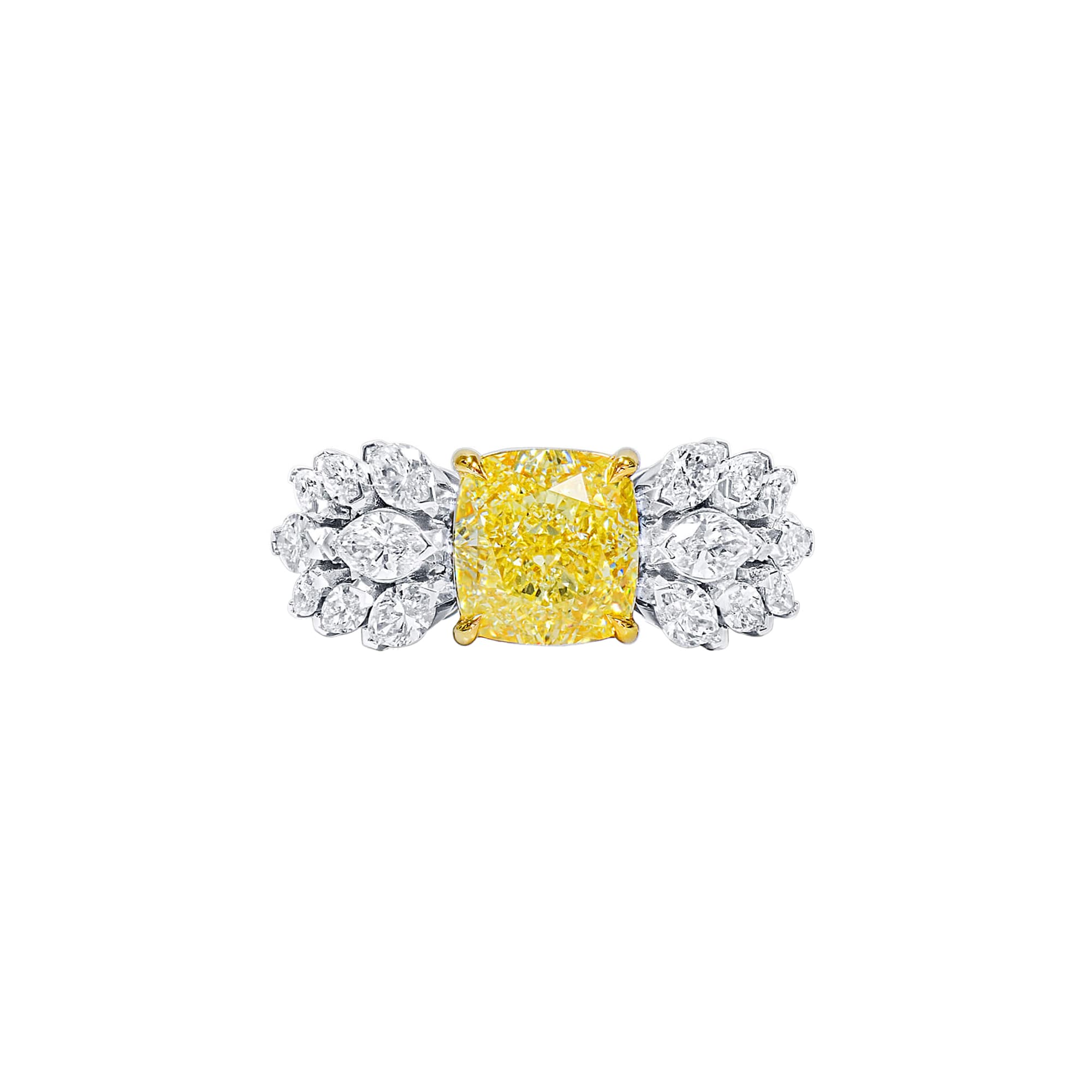White Gold, 3.03ct Cushion Cut Fancy Yellow Diamond and Diamond Ring