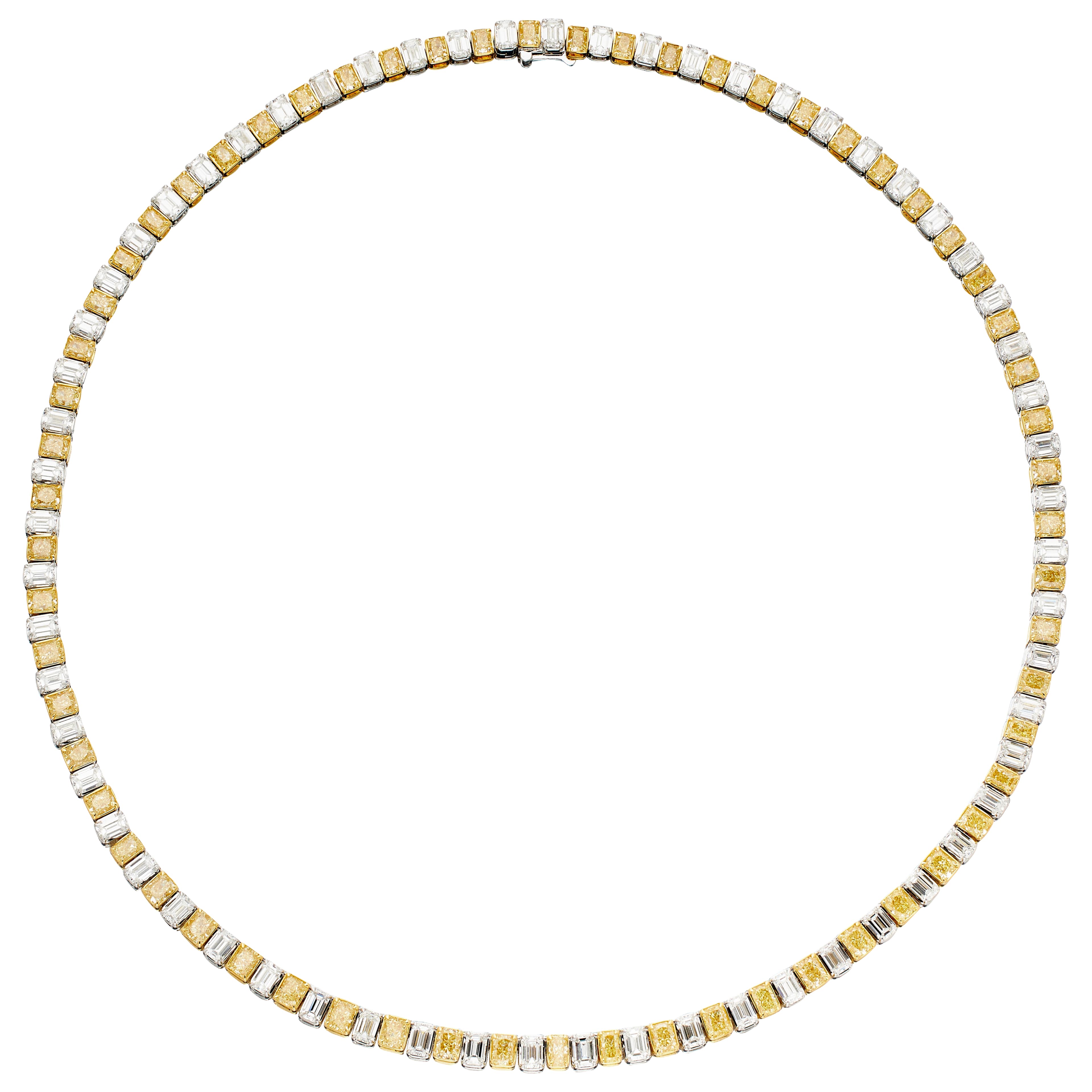 Gold, White Gold, 12.70ctw Yellow Diamond and 12.30ctw Diamond Tennis Necklace