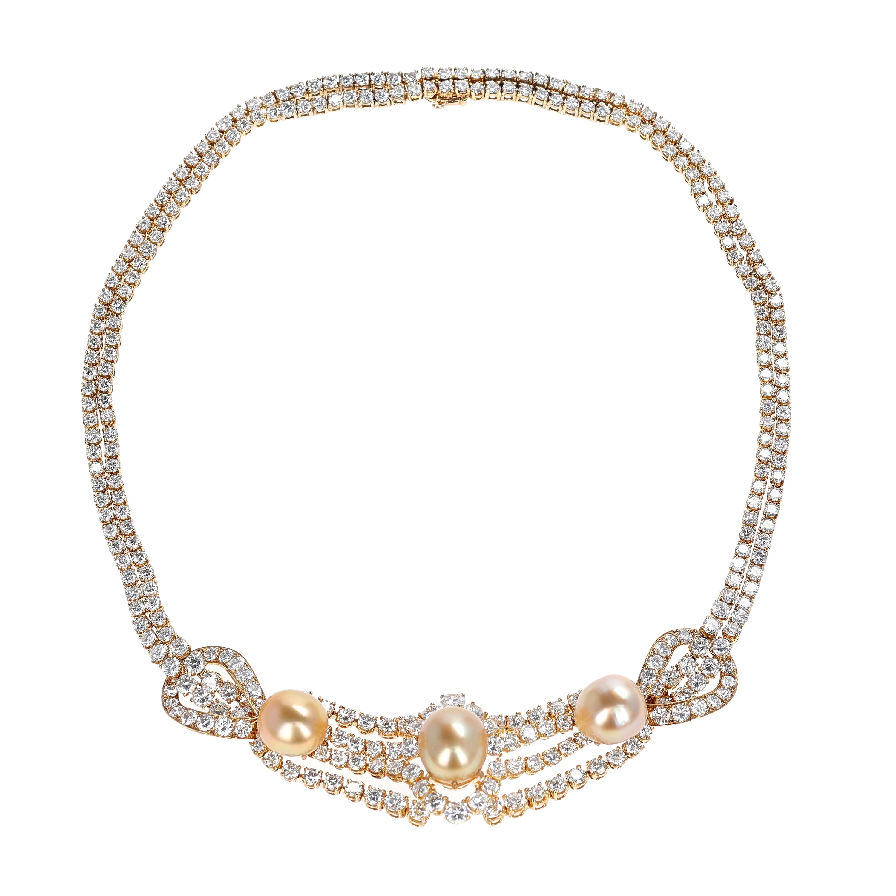 Gold, Cultured Pearl and Diamond Necklace