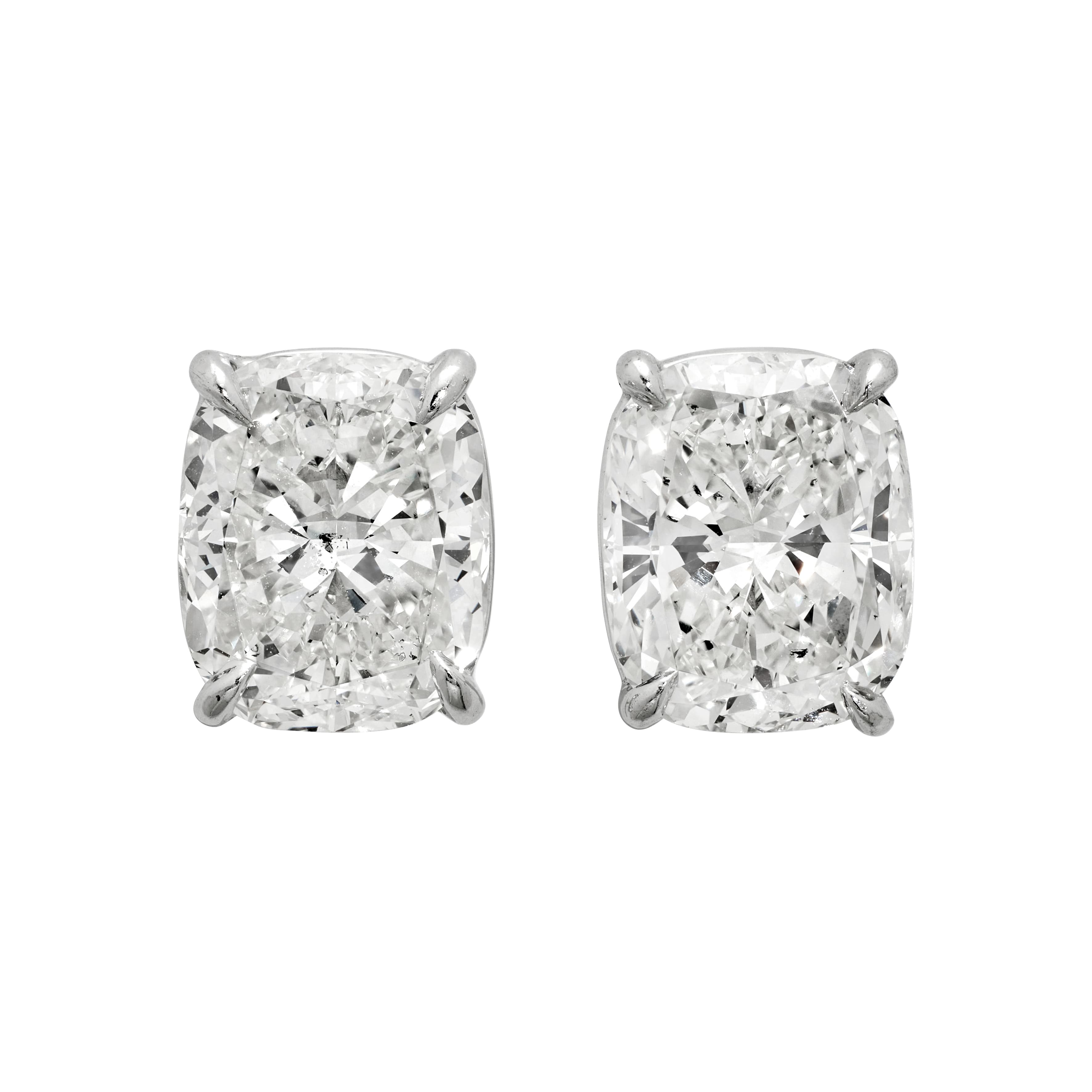 Platinum and 10.21ctw Cushion Cut Diamond Stud Earrings