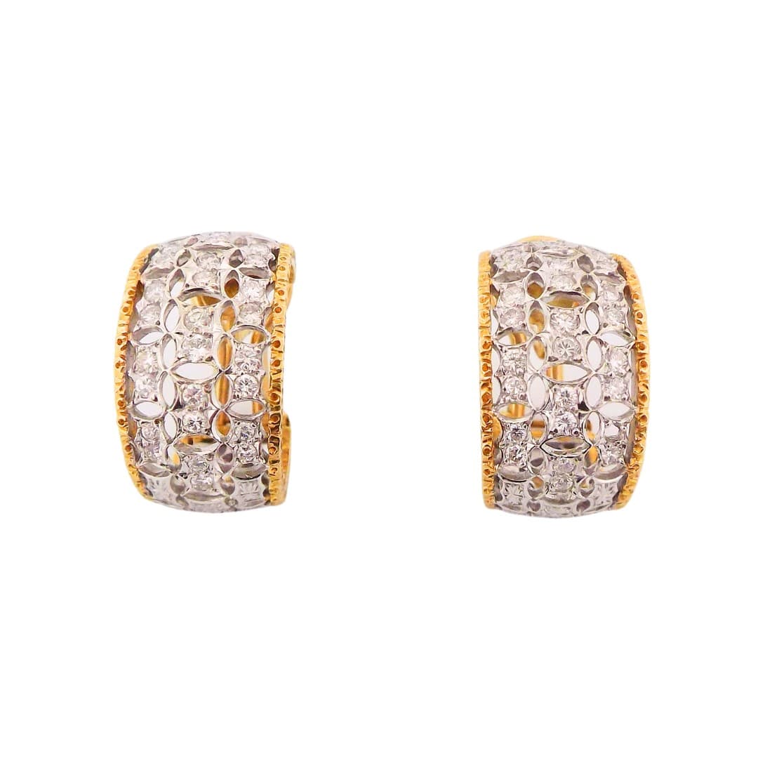 White Gold, Gold and Diamond Scacchi Hoop Earclips