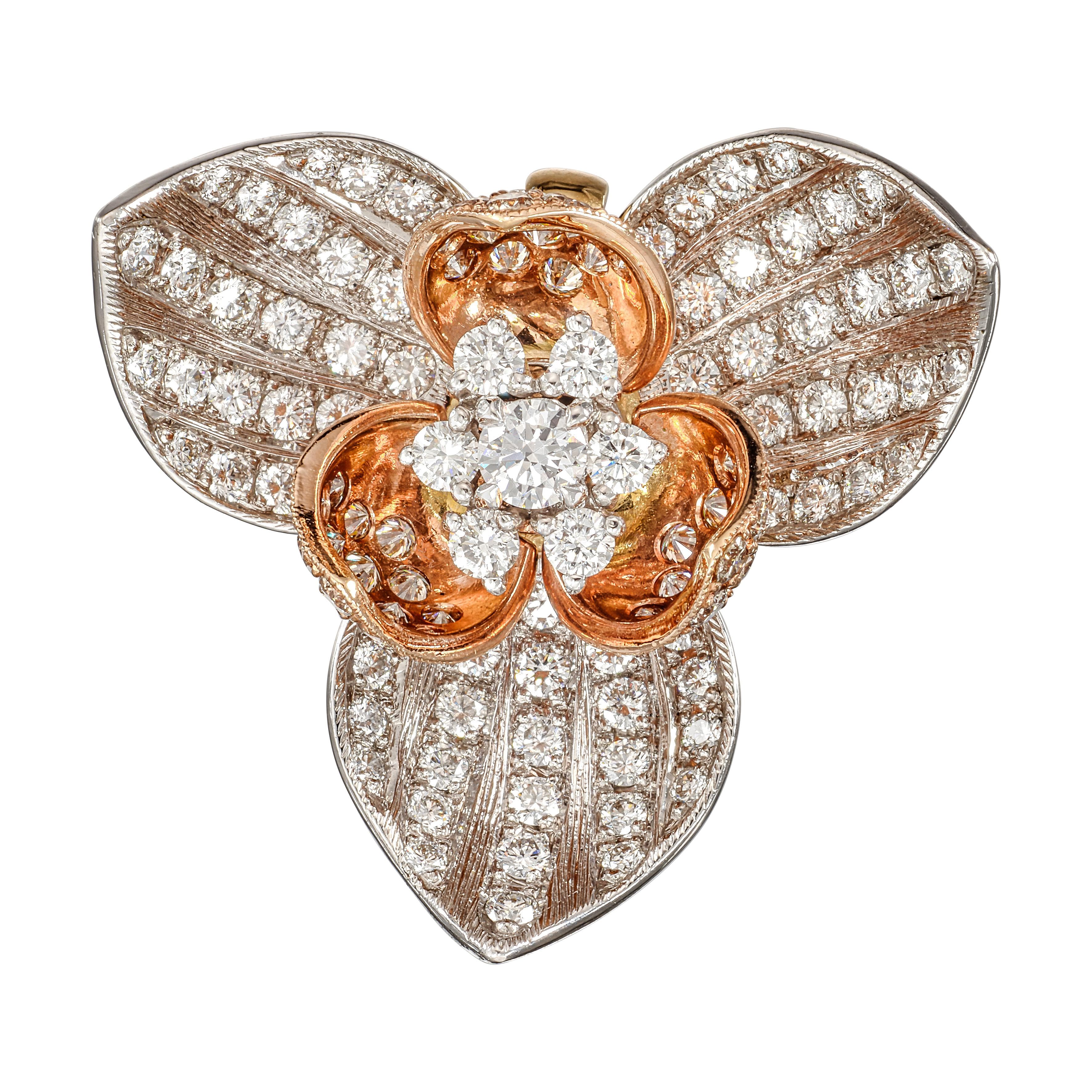 White Gold, Gold, Colored Diamond and Diamond Orchid Pendant