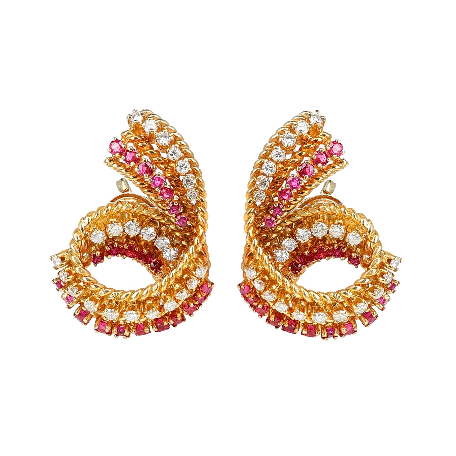 Vintage Gold, Ruby and Diamond Earclips