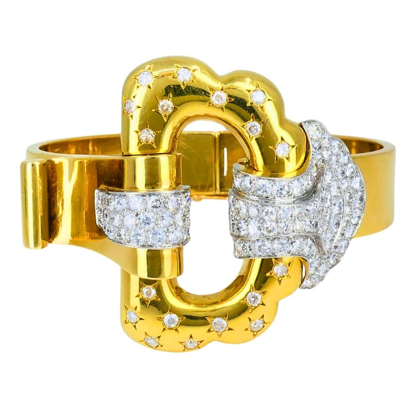 Vintage Gold, Platinum and Diamond Buckle Bracelet