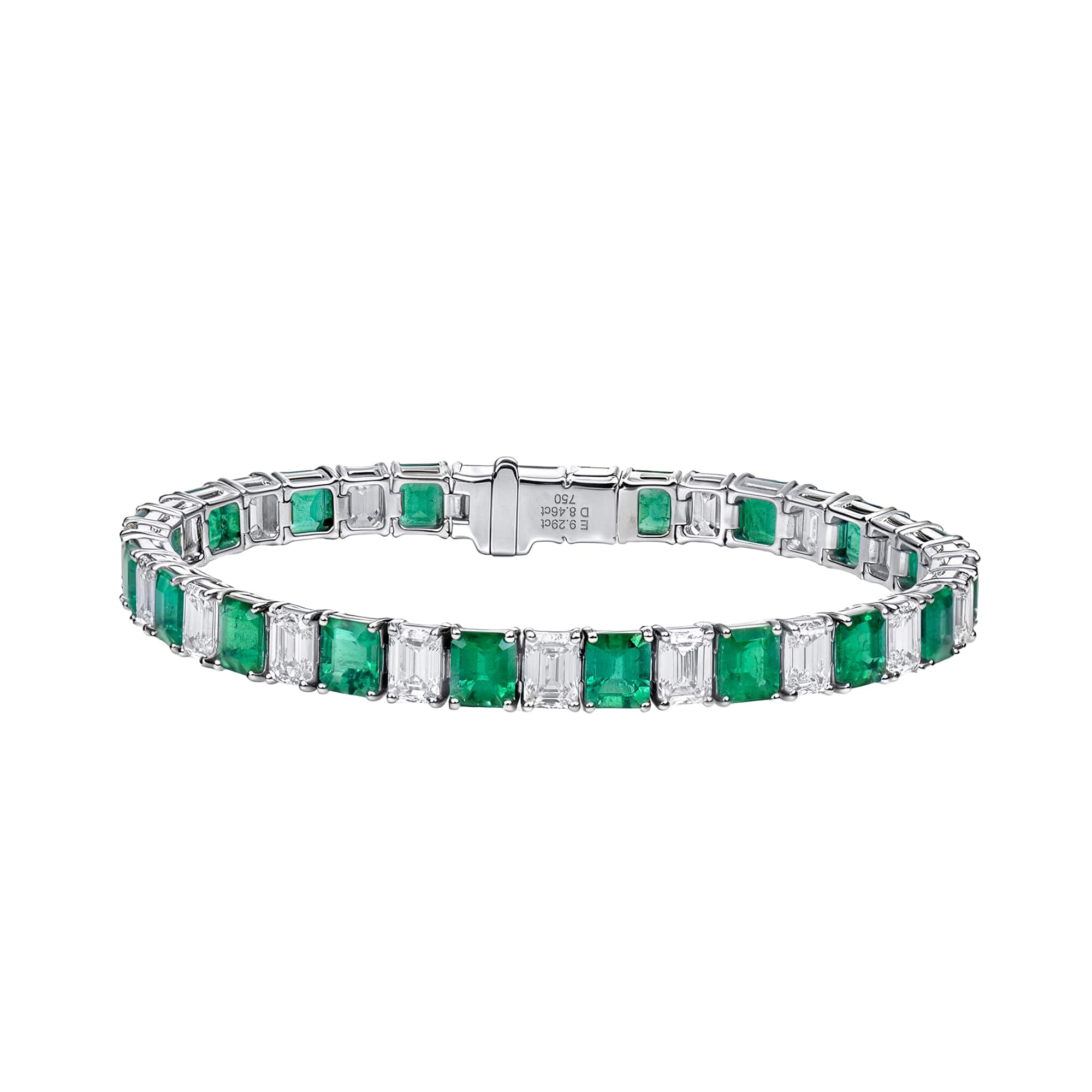 White Gold, 9.29ctw Colombian Emerald and 8.46ctw Diamond Tennis Bracelet