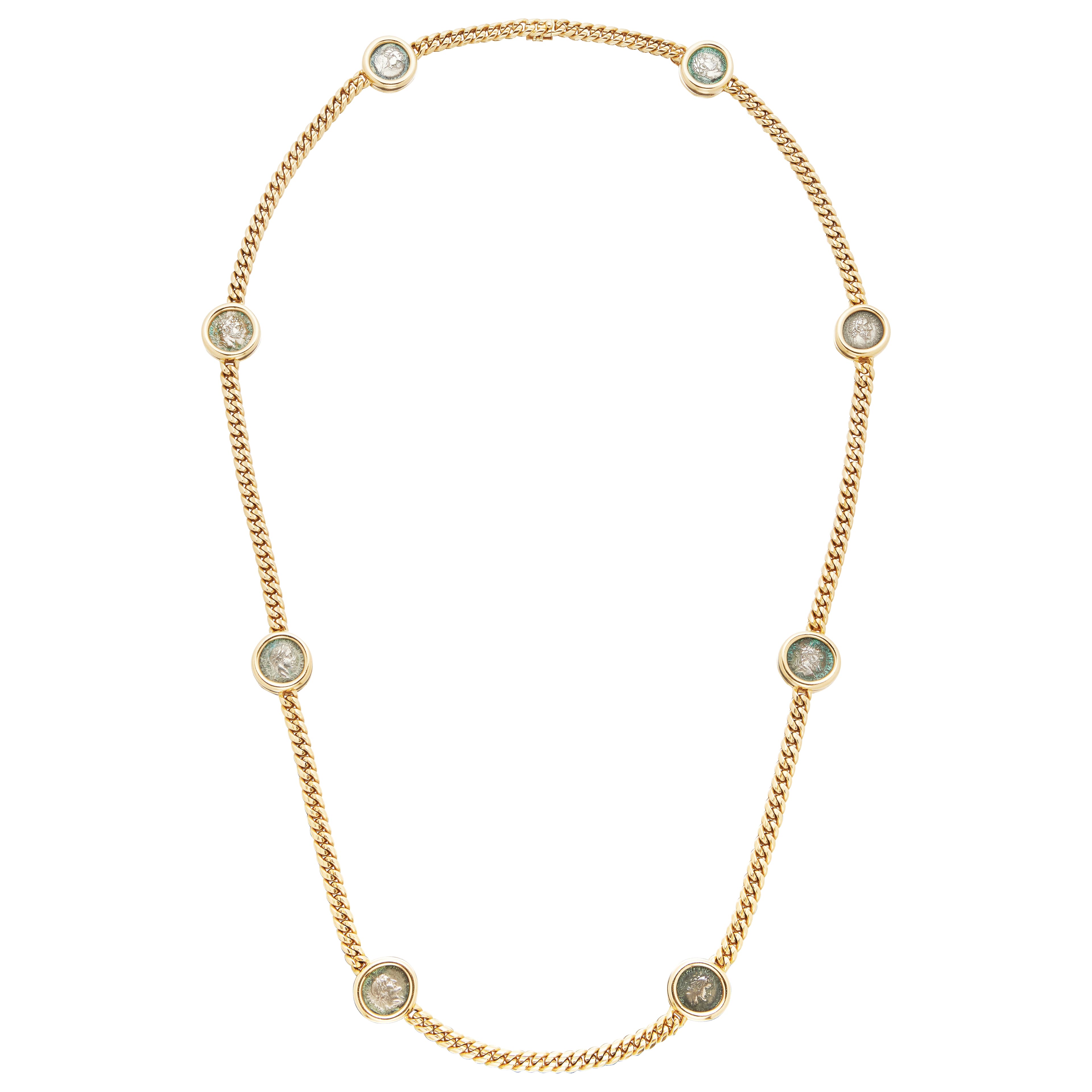 Vintage Gold and 8 Ancient Coin Monete Necklace