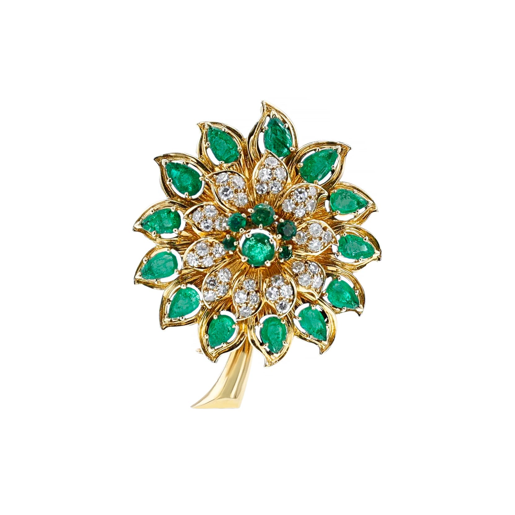 Vintage Gold, Emerald and Diamond Chouquette Brooch