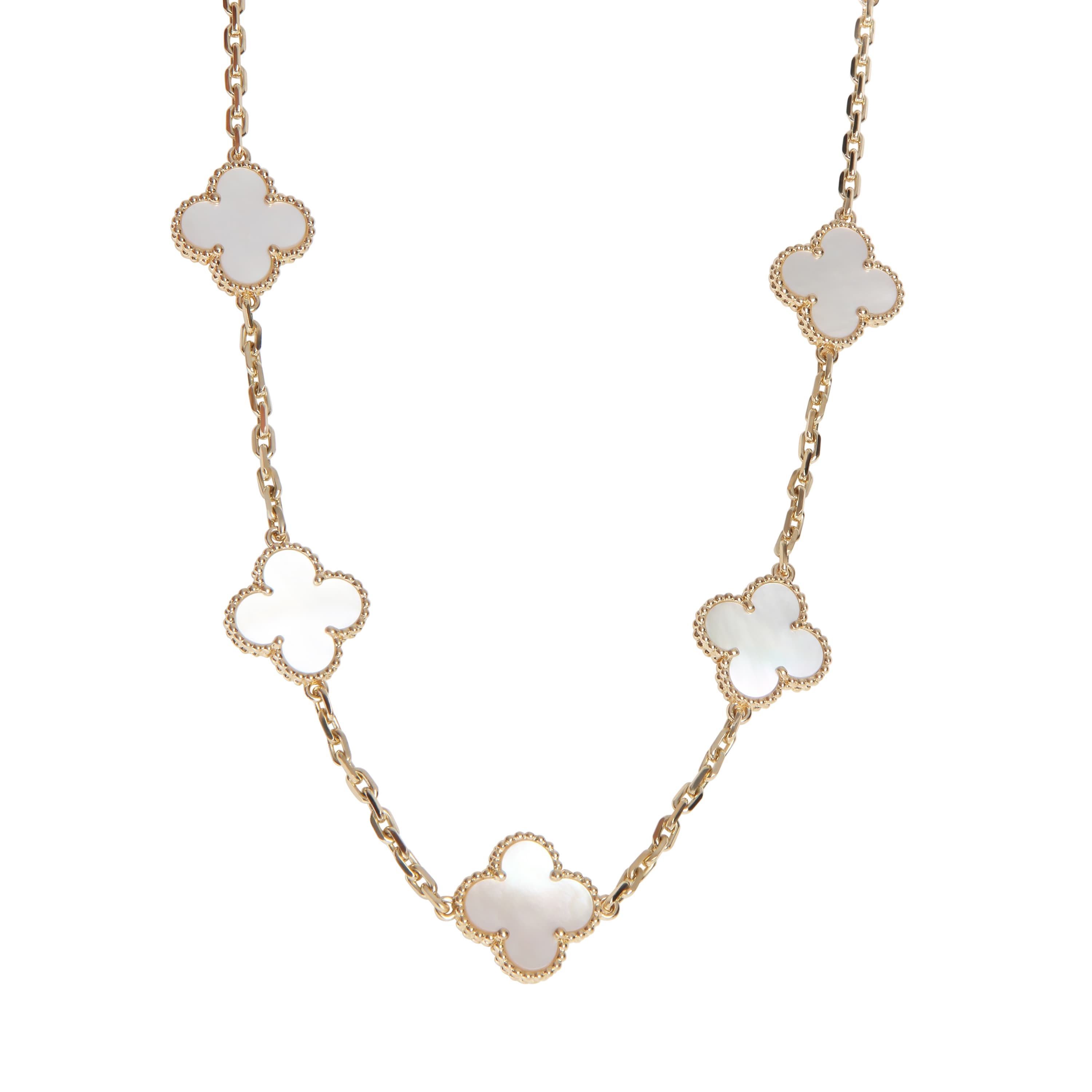 Gold and Mother of Pearl 10 Motifs Vintage Alhambra Necklace
