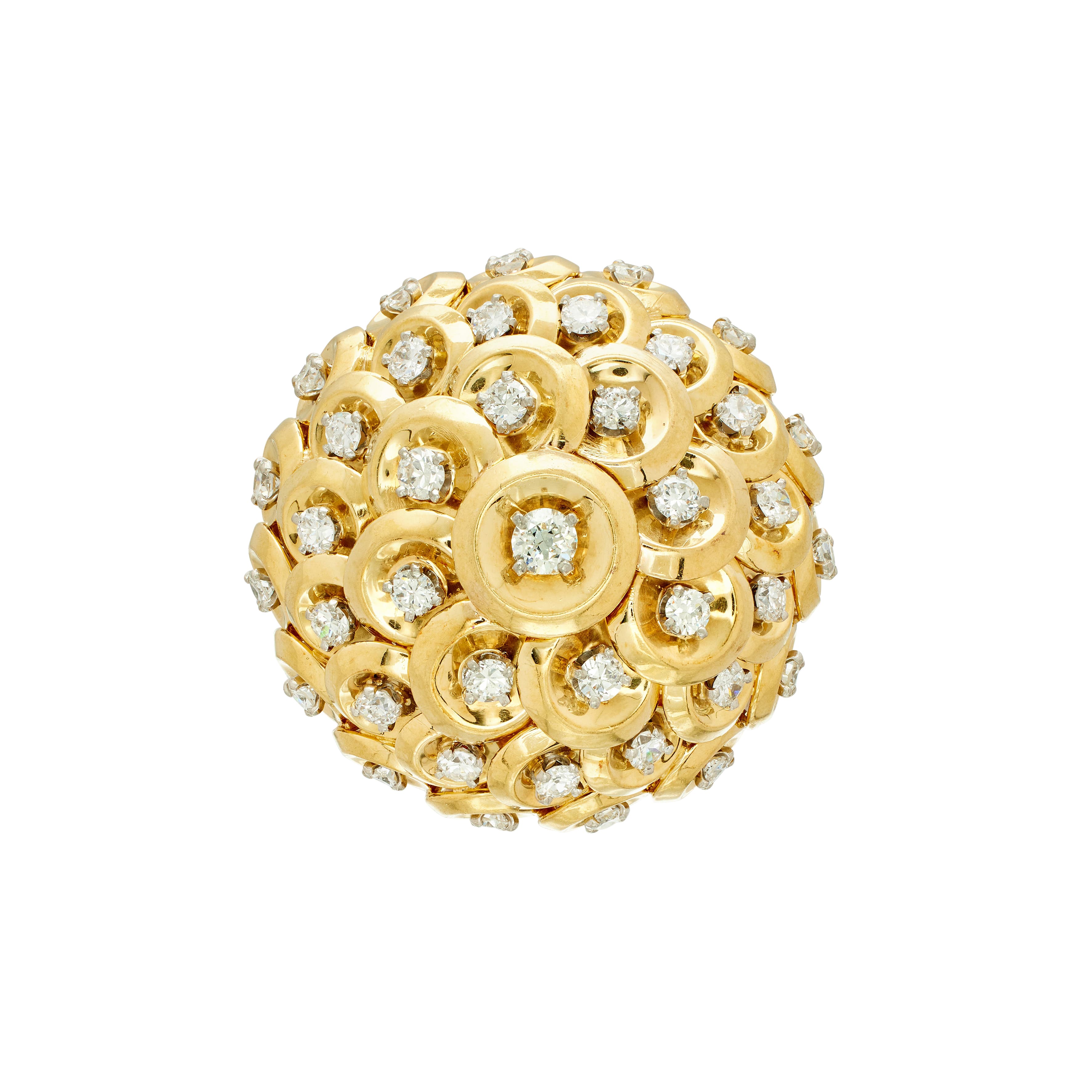 Vintage Gold, White Gold, and Diamond Pastille Brooch 