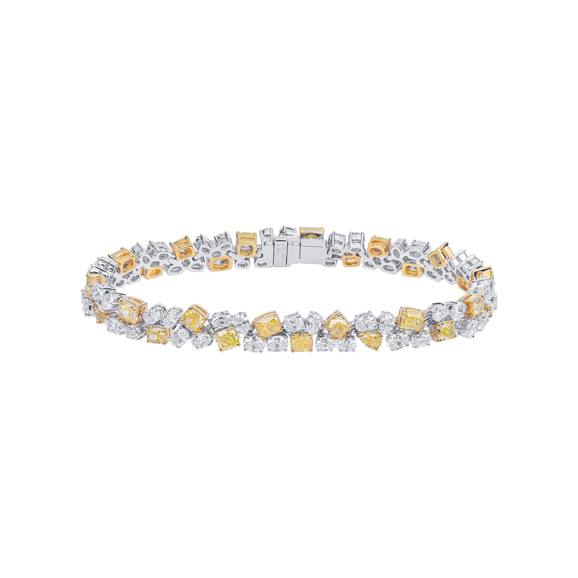White Gold, Fancy Cut Yellow Diamond and Diamond Bracelet 