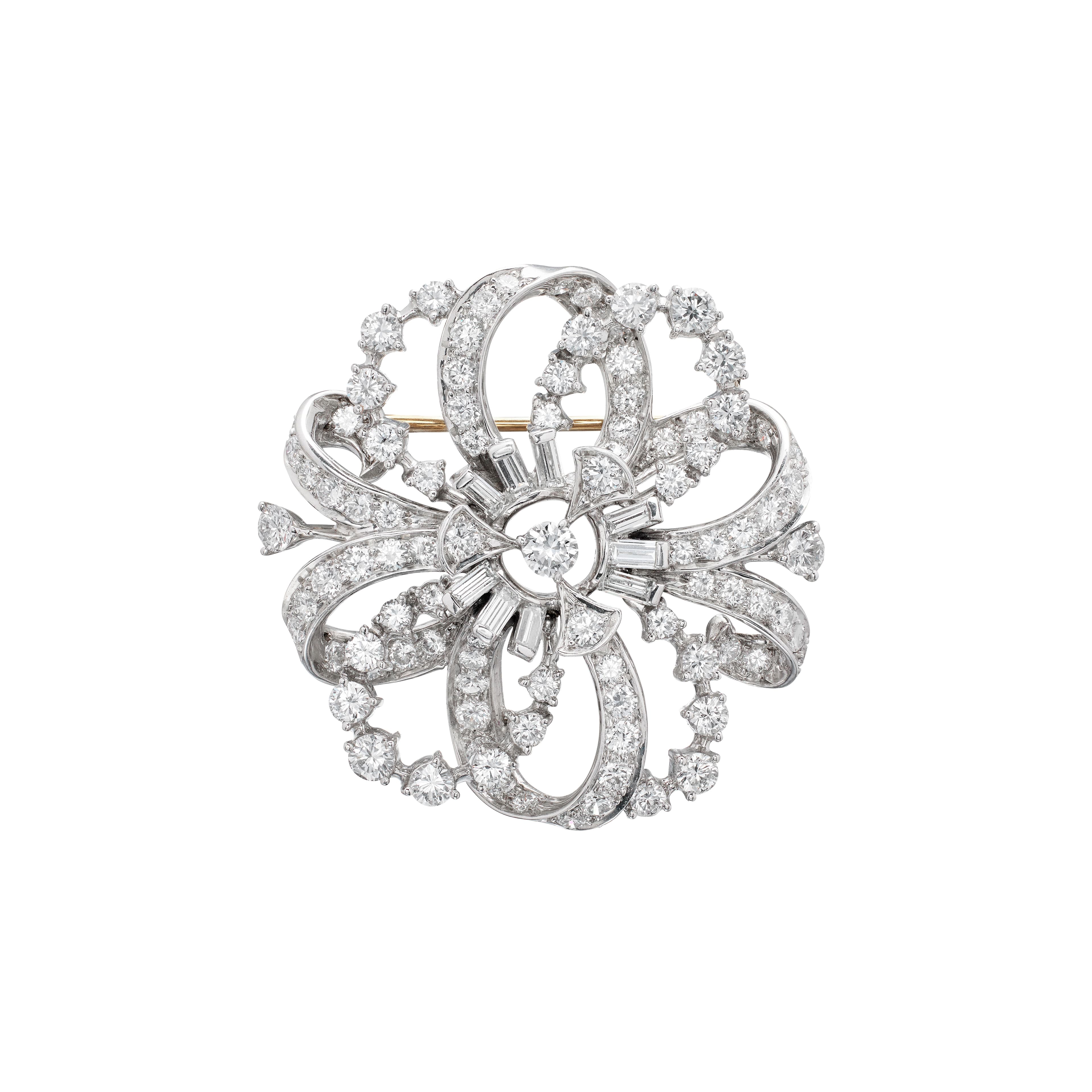 Vintage Palladium, Gold and Diamond Brooch