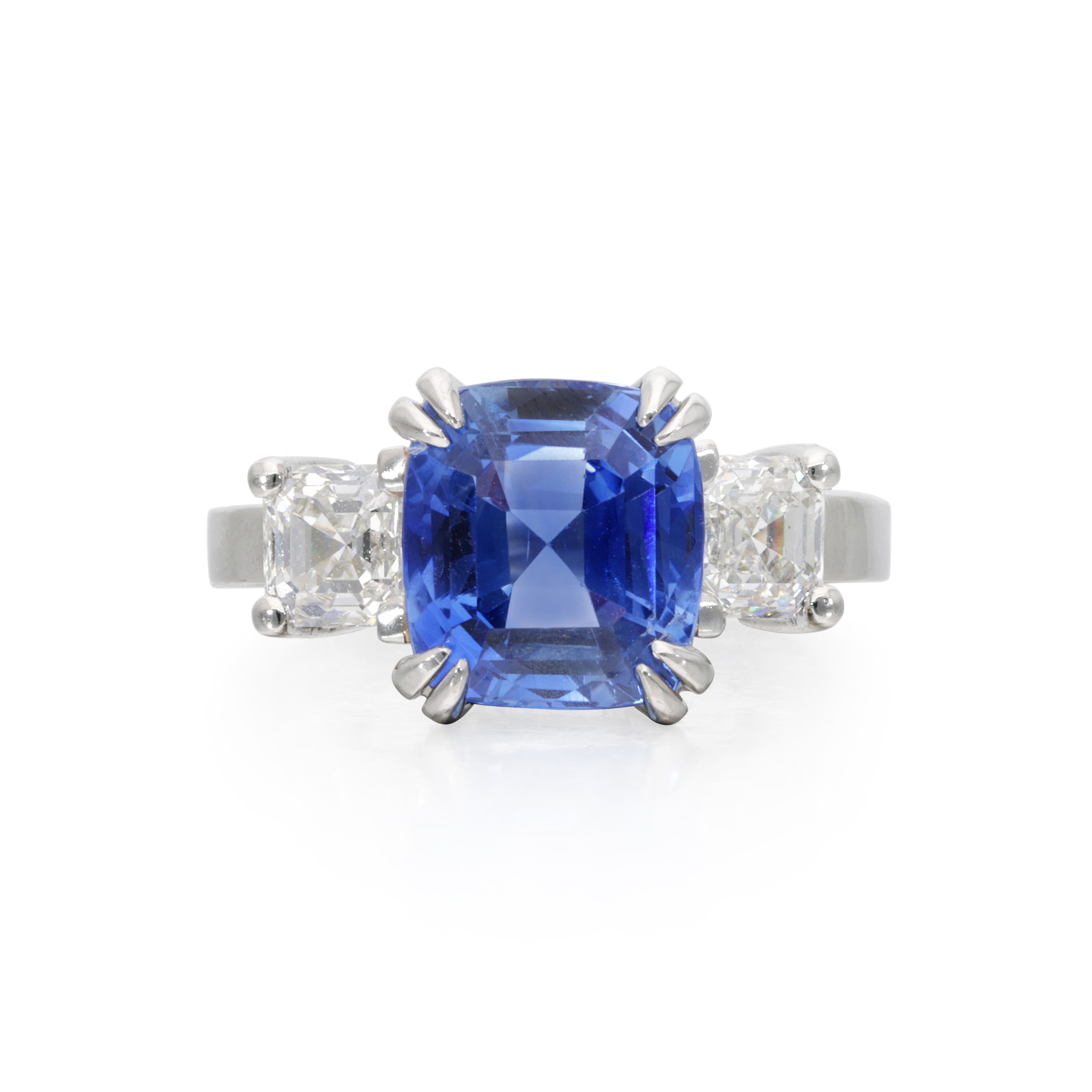 Platinum, 5.81ct Ceylon Sapphire and Diamond Ring