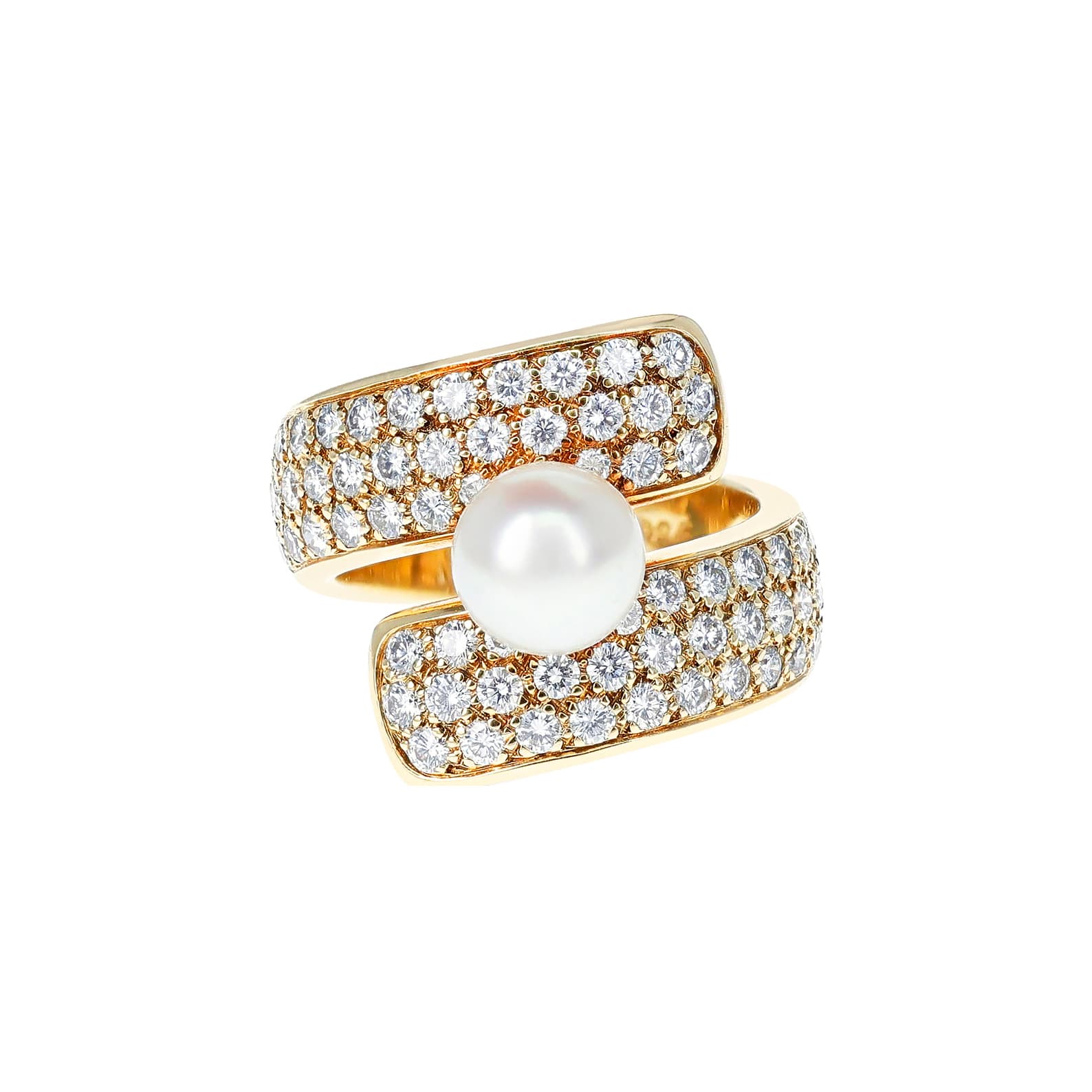 Gold, Cultured Pearl and Diamond Ring 