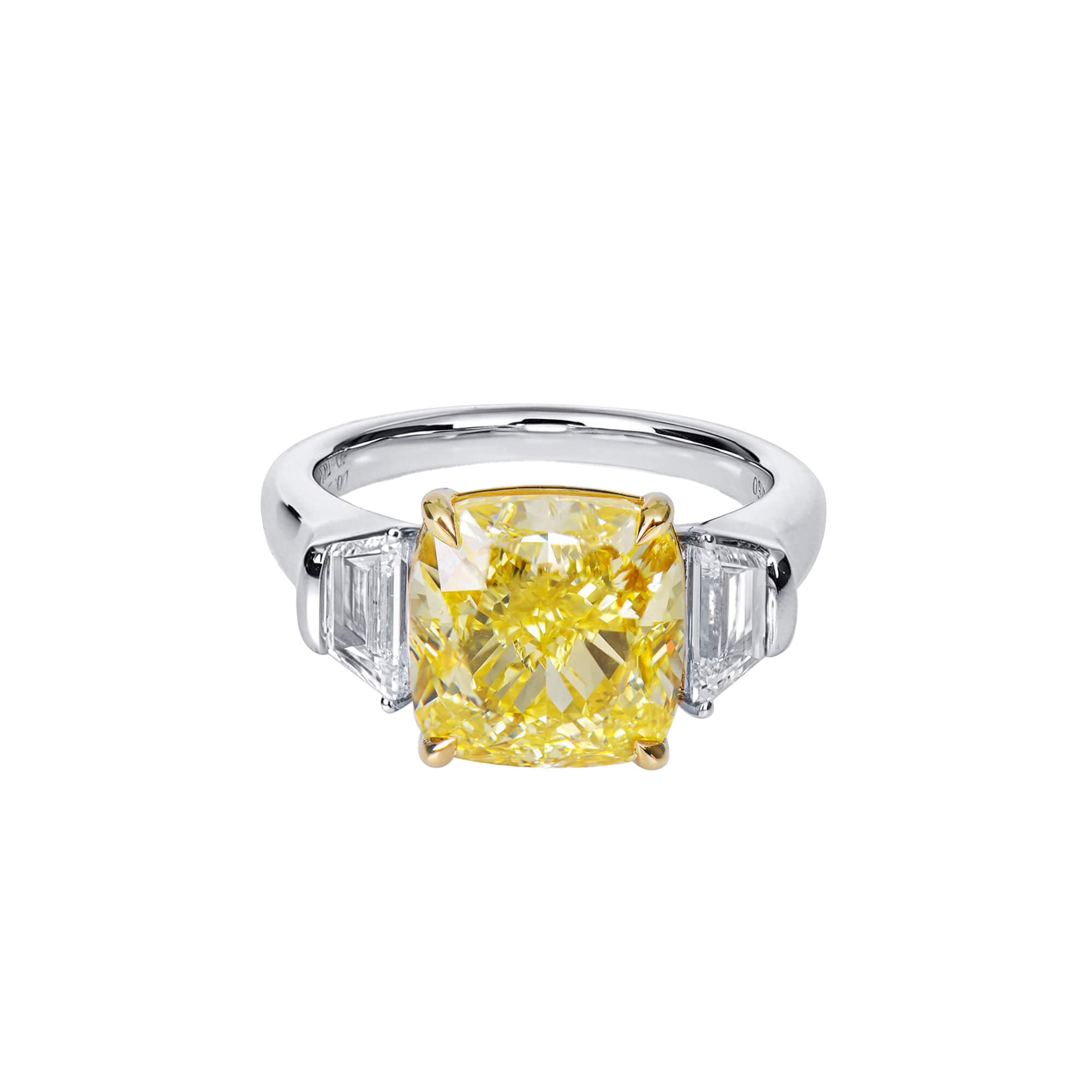 White Gold, 6.14ct Cushion Cut Fancy Intense Yellow Diamond and Diamond Engagement Ring