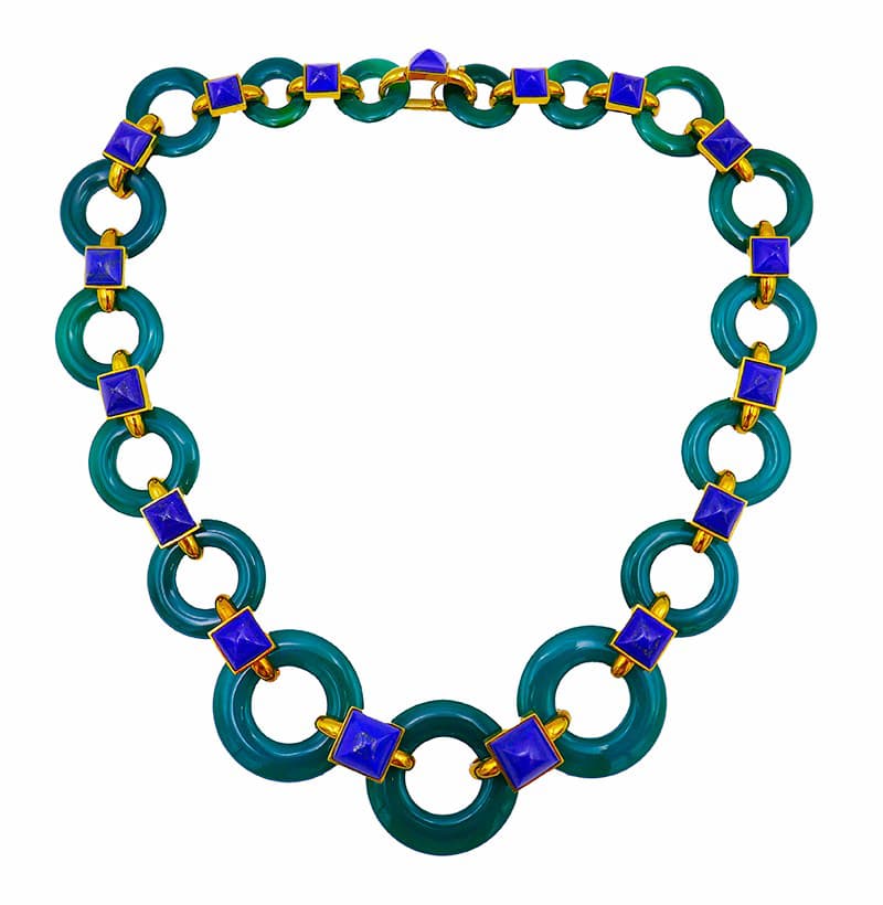 Vintage Gold, Chrysoprase and Lapis Lazuli Link Necklace